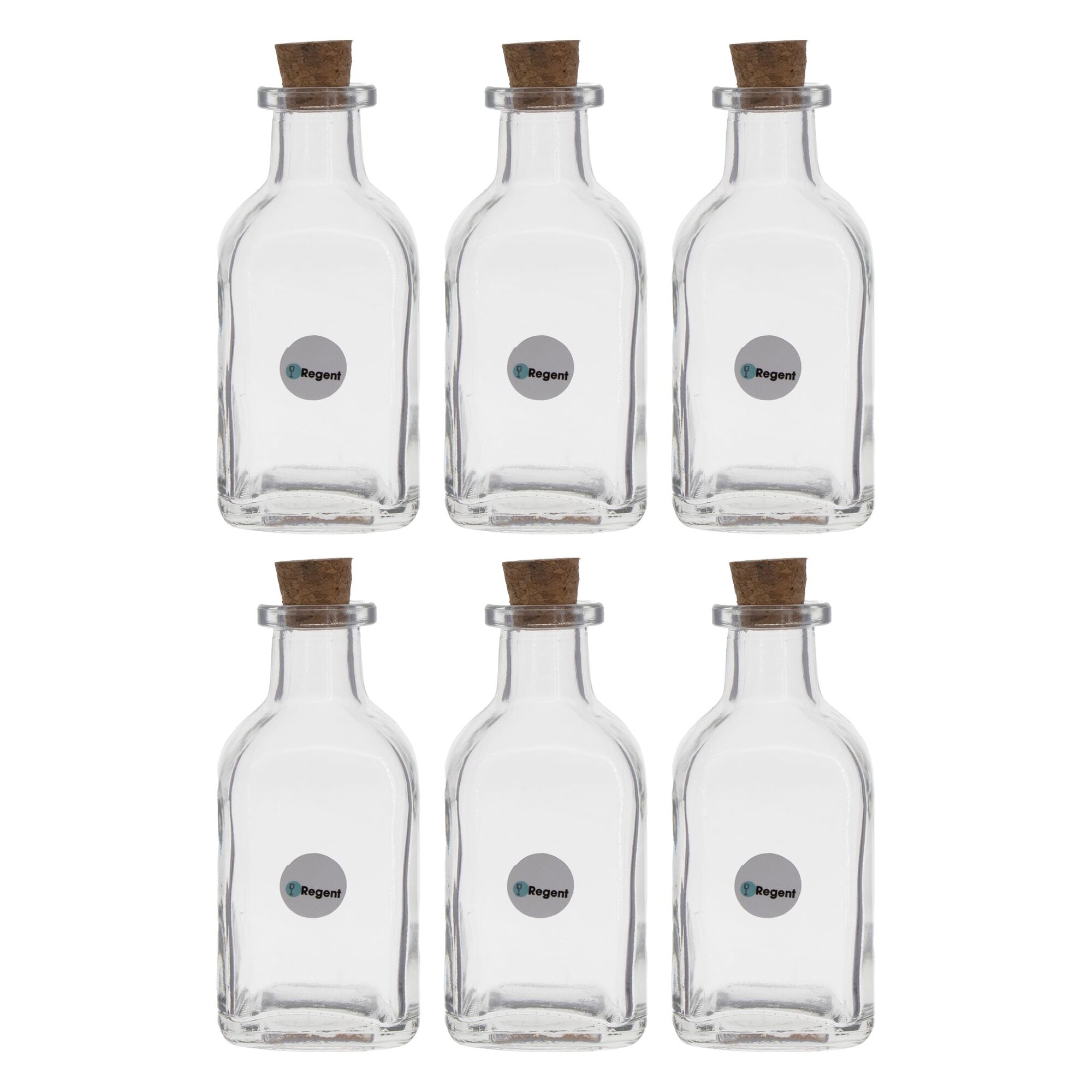 REGENT GLASS SQUARE BOTTLES WITH CORK LIDS 6PK, 120ML