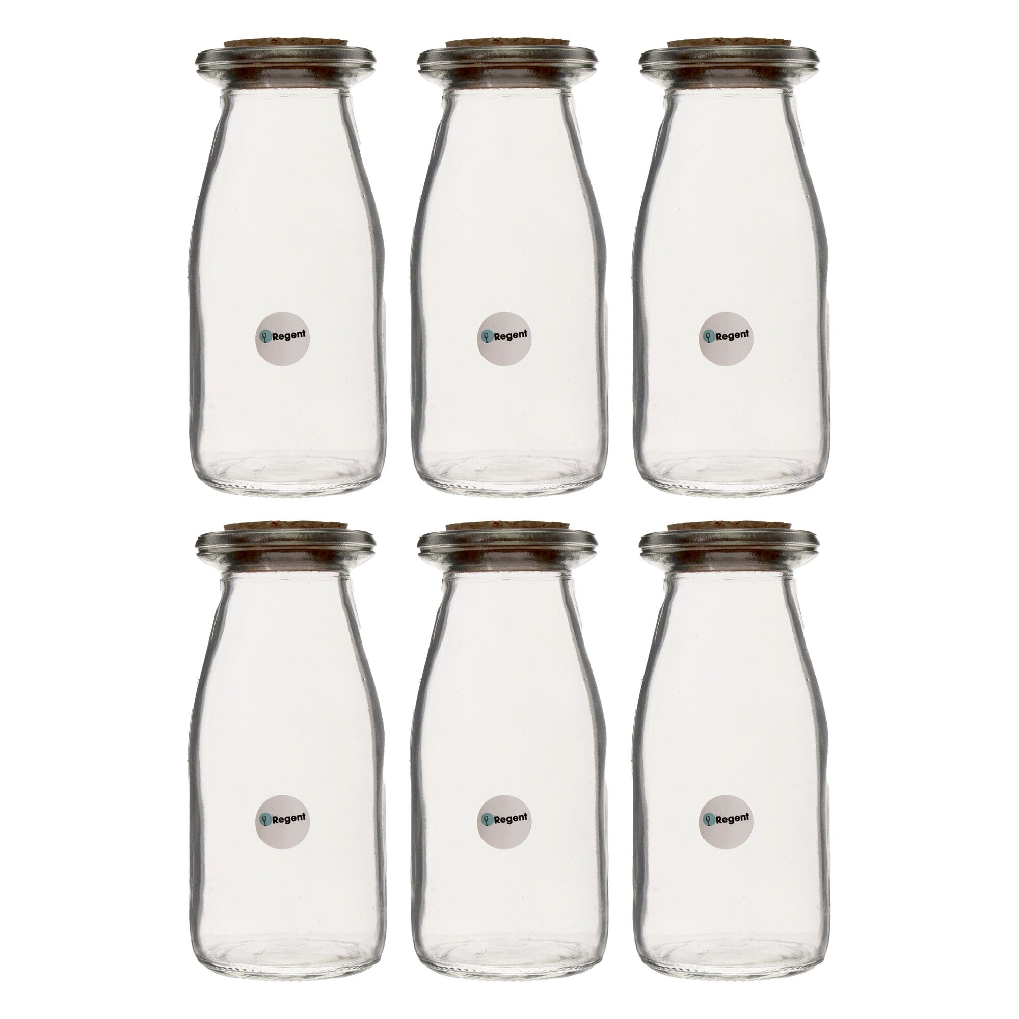 REGENT GLASS ROUND BOTTLES WITH CORK LIDS 6PK, 190ML