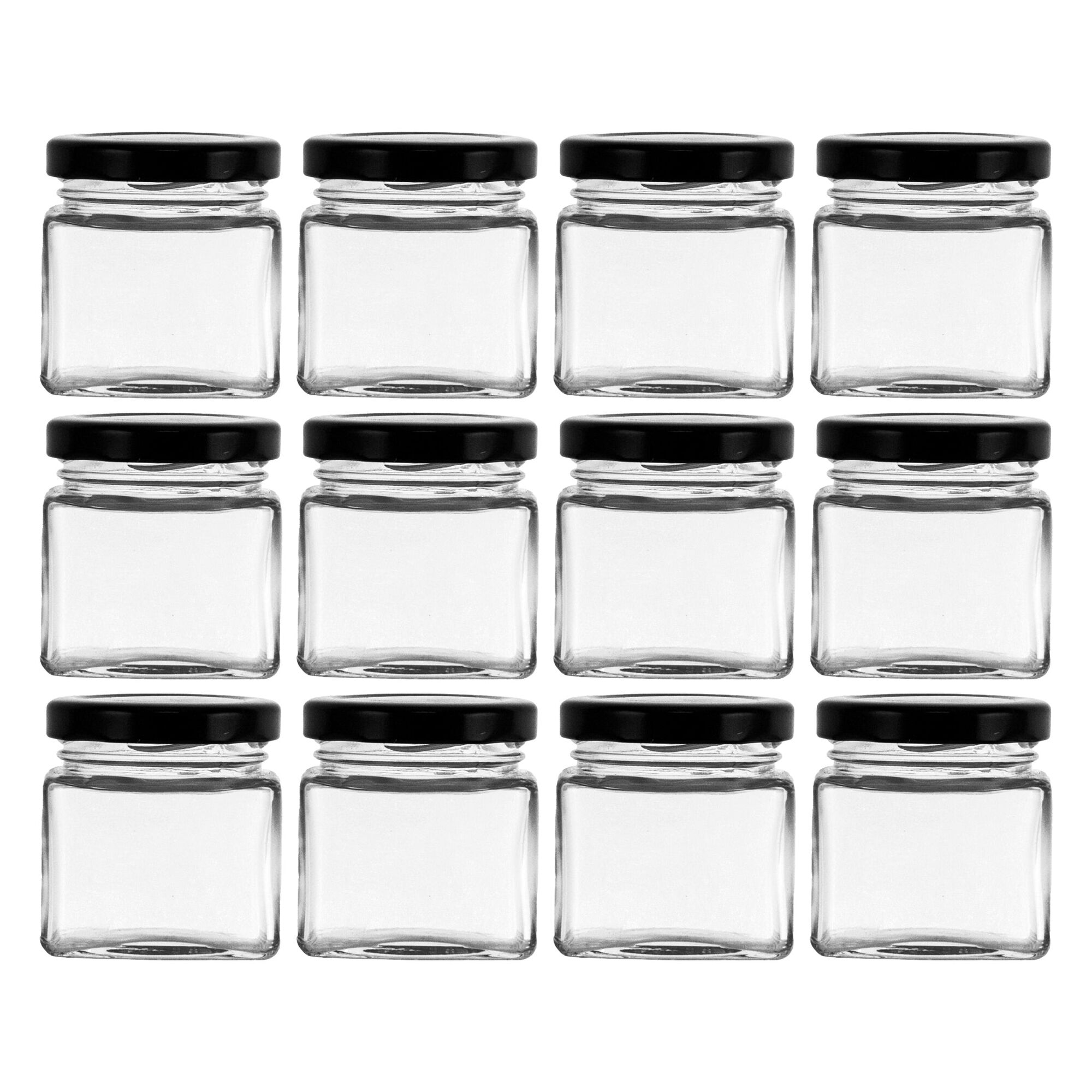 REGENT GLASS SQUARE JAR WITH BLACK LID 12PK, 80ML