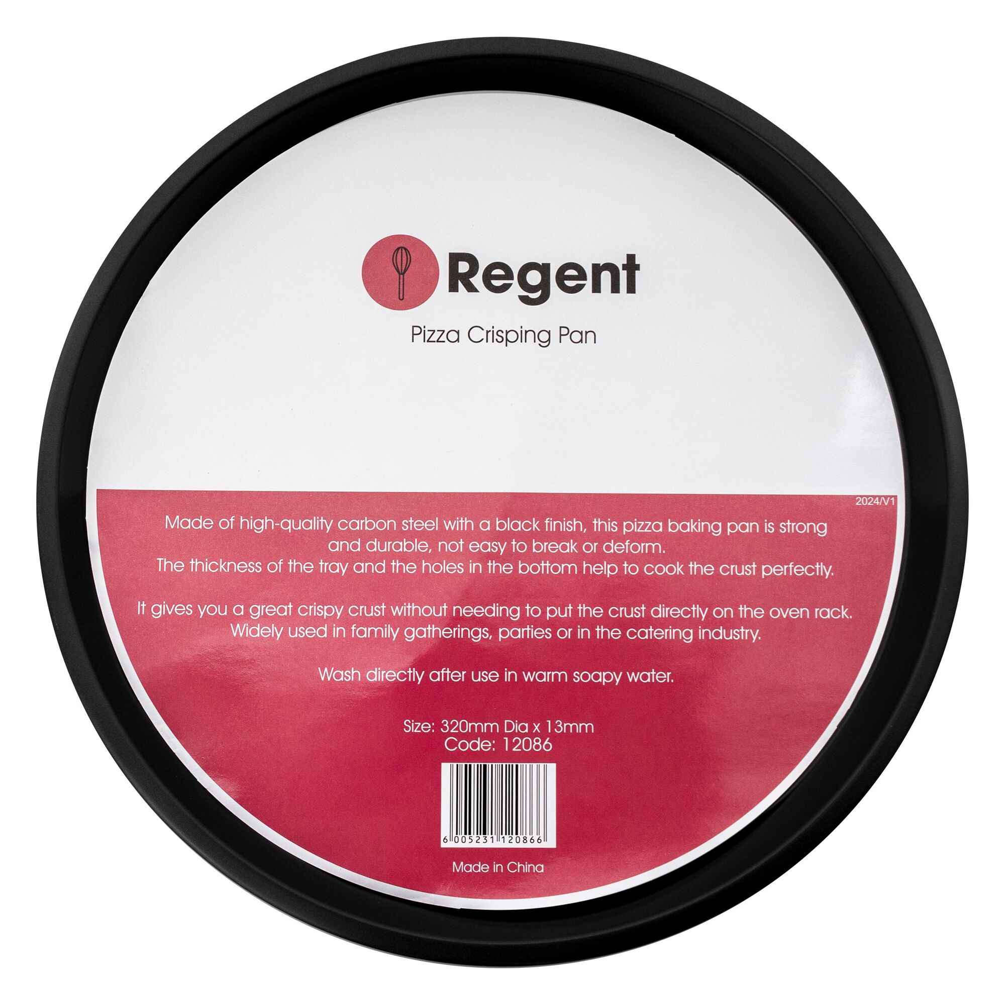 REGENT BAKEWARE PIZZA CRISPING PAN CARBON STEEL NON STICK COATED, 320MM DIA