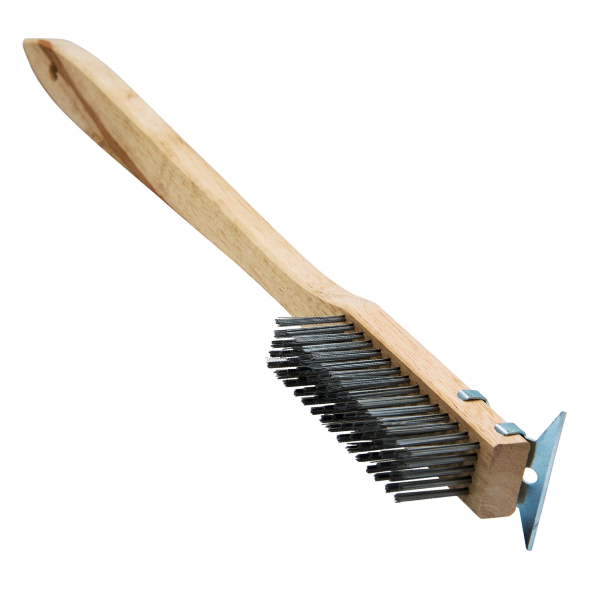 REGENT WOODEN WIRE BRUSH WITH GRIDDLE SCRAPER, 520MM