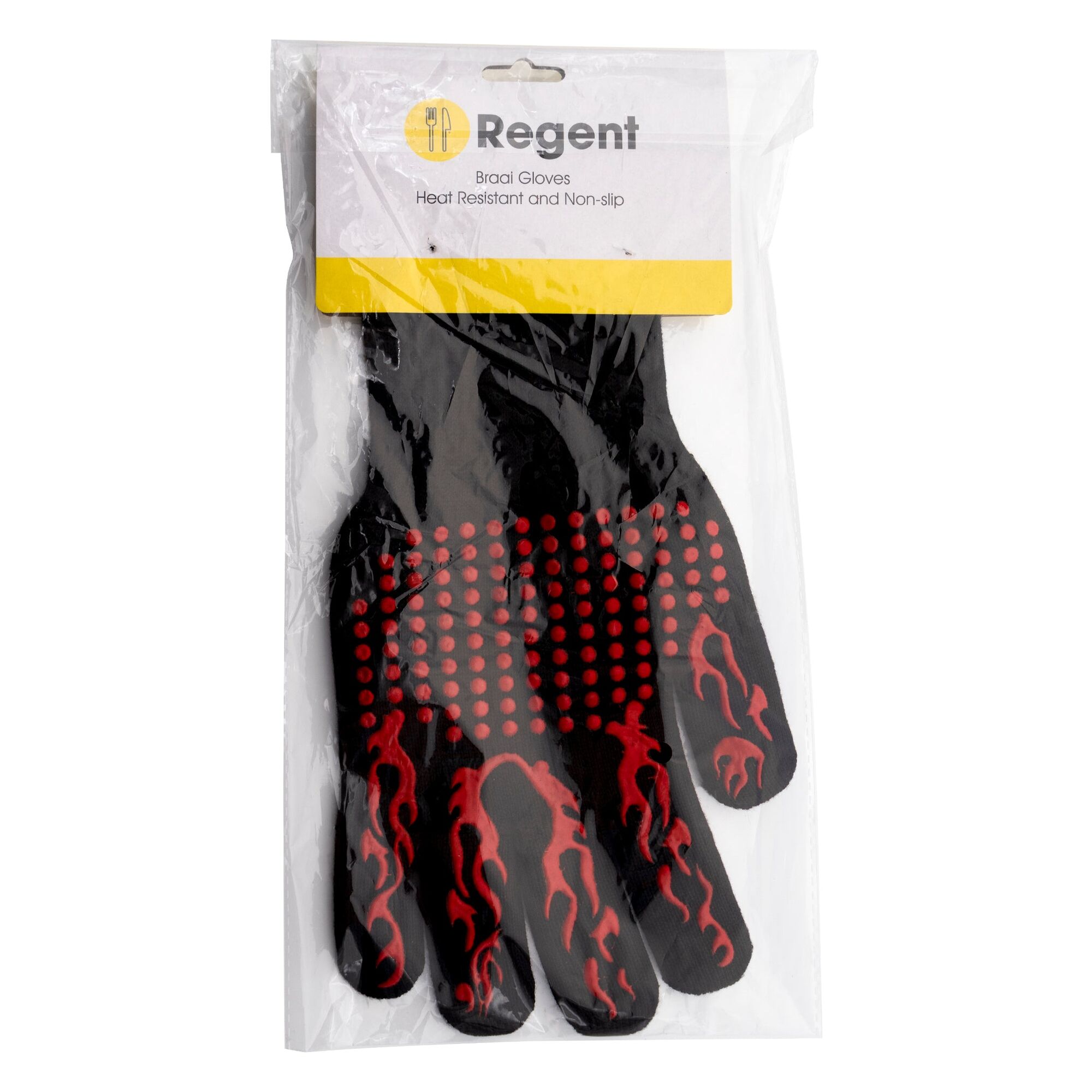REGENT BBQ GLOVES HEAT RESISTANT NON SLIP SILICONE RED AND BLACK
