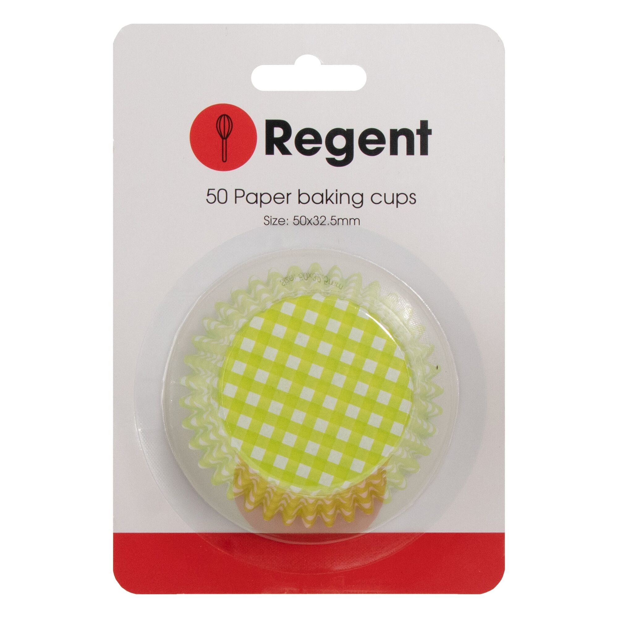 REGENT CAKE CUPS LIME GREEN AND WHITE CHECK 50X32.5MM, 50PK