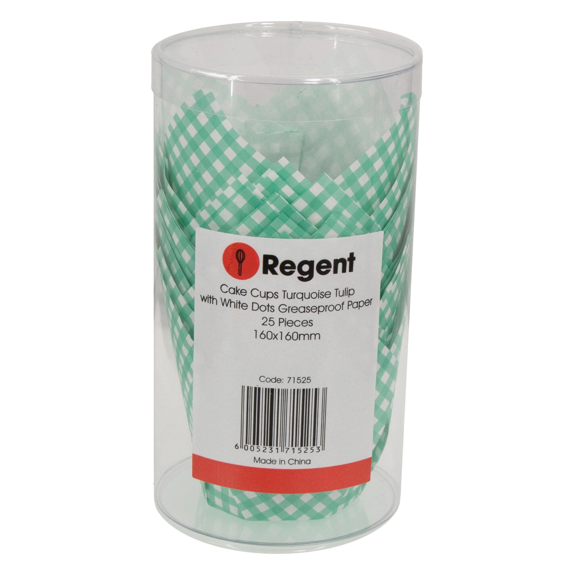REGENT TULIP MUFFIN CUPS TURQUOISE WITH WHITE CHECKS GREASE PROOF PAPER 25PK, 80/50MM DIA