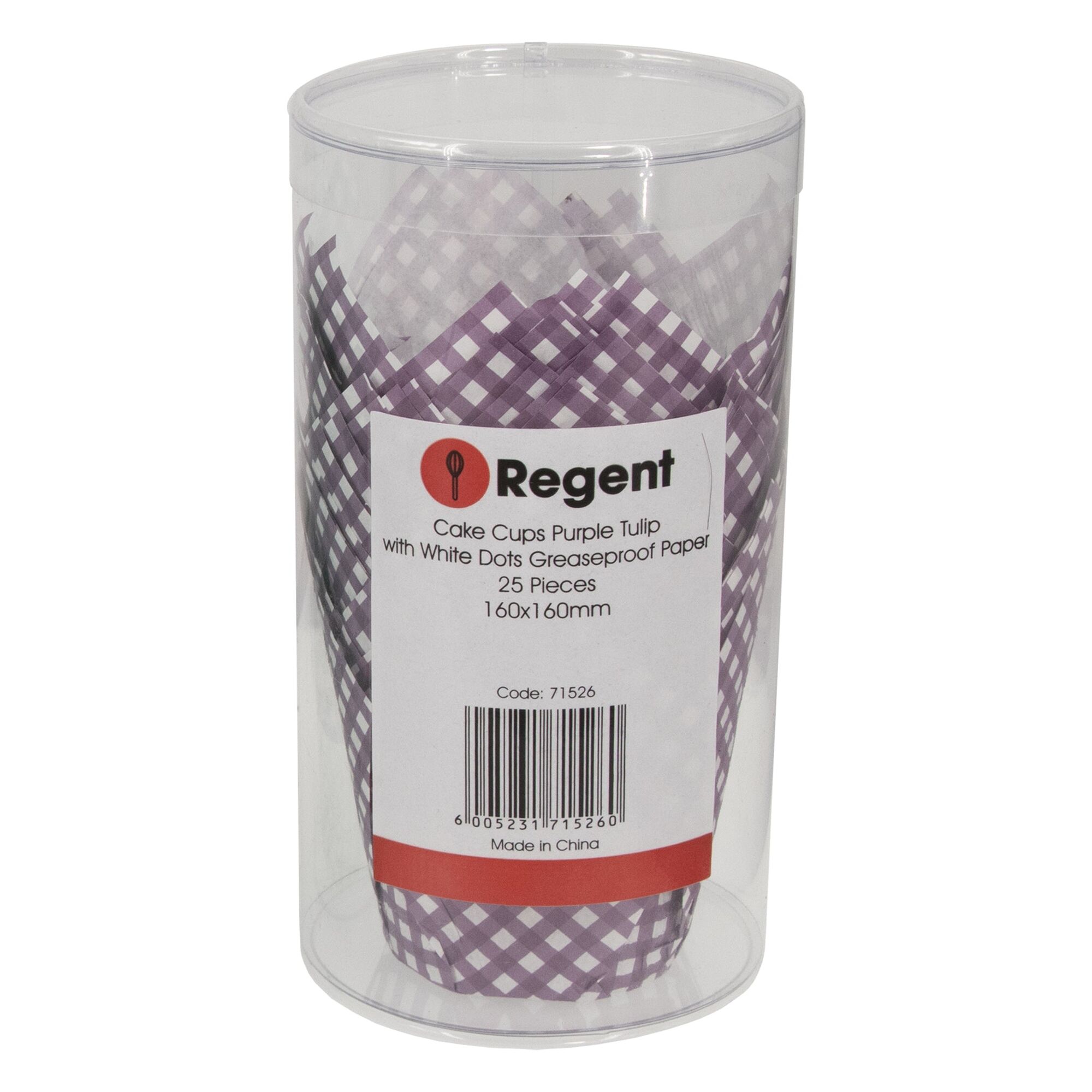 REGENT CAKE CUPS PURPLE TULIP WITH WHITE CHECKS GREASE PROOF PAPER 25PK, 80/50MM DIA
