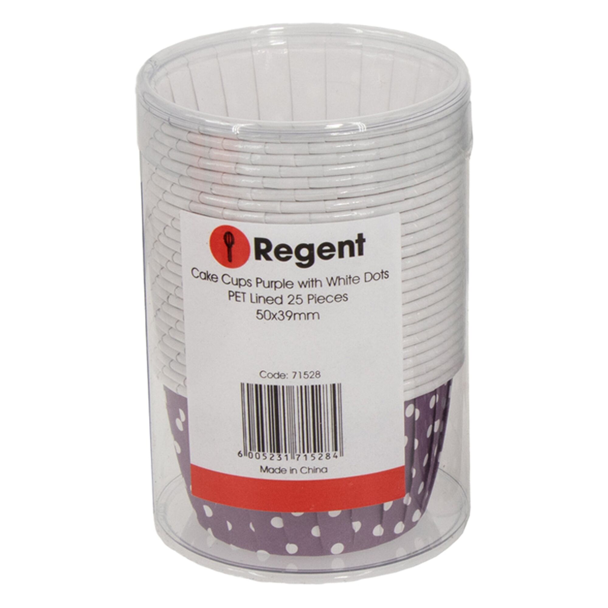 REGENT CUPCAKE CUPS PURPLE WITH WHITE DOTS PET LINED 25PK, 70MM DIAX35MM