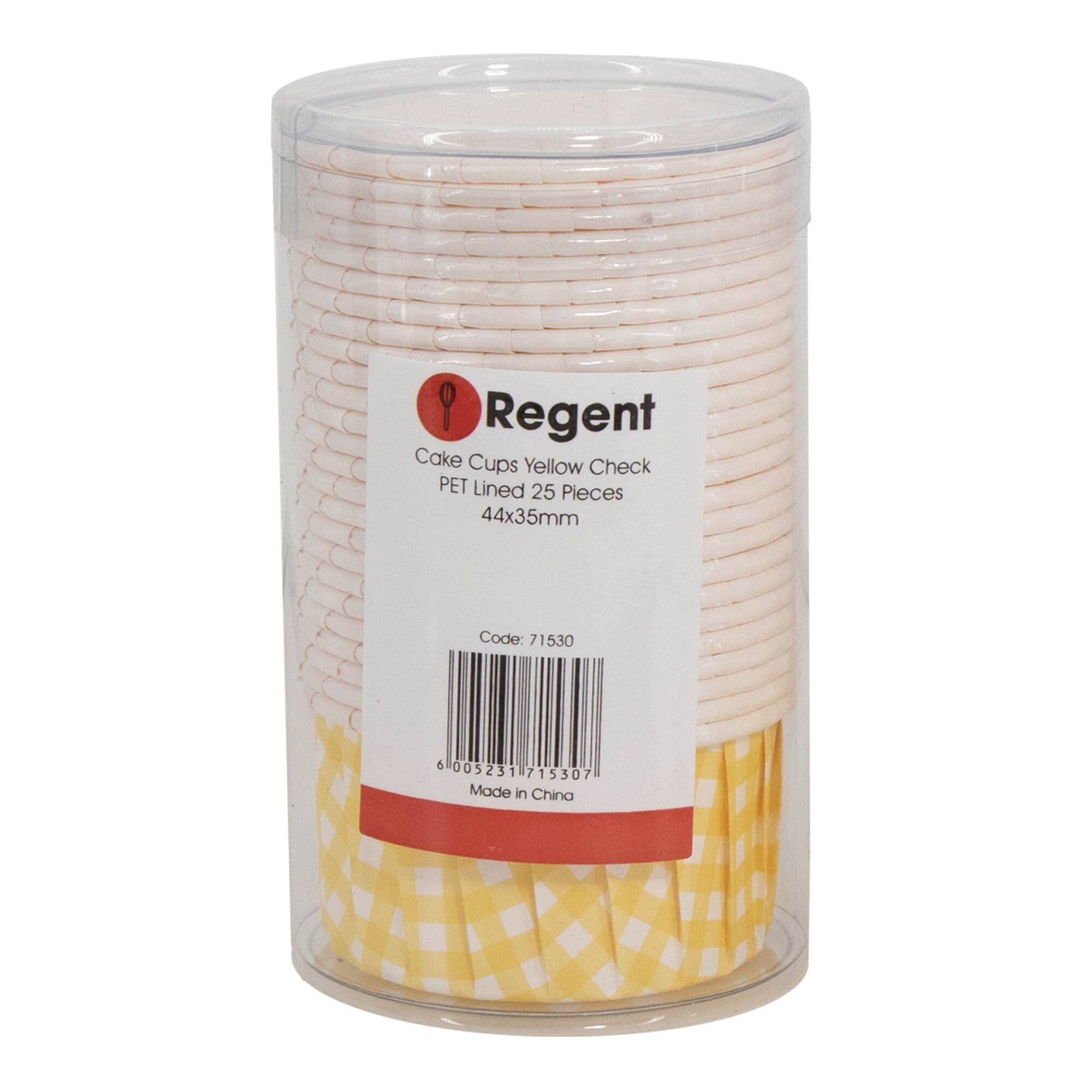 REGENT CAKE/ICE CREAM CUPS YELLOW CHECK PET LINED 25PK, 55MM DIAX35MM