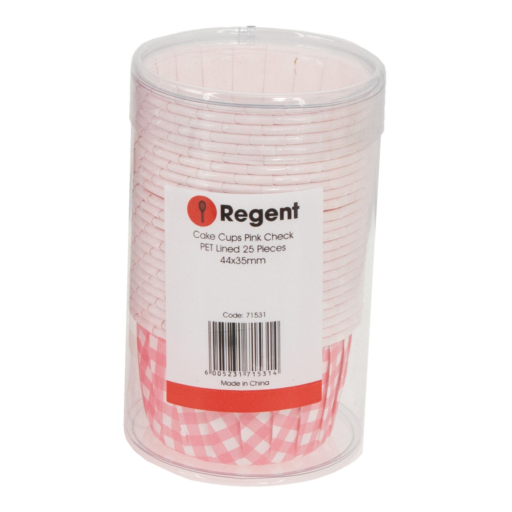 REGENT CAKE/ICE CREAM CUPS PINK CHECK PET LINED 25PK, 55MM DIAX35MM