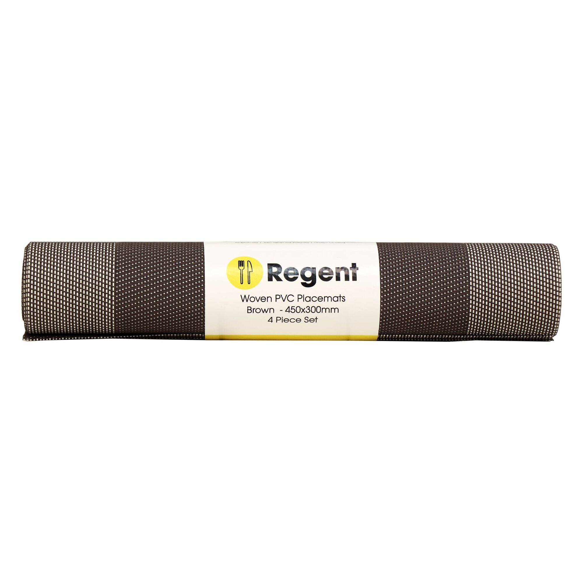 REGENT PLACE MATS WOVEN PVC BROWN WITH BORDER 4PK ROLL, 450X300MM
