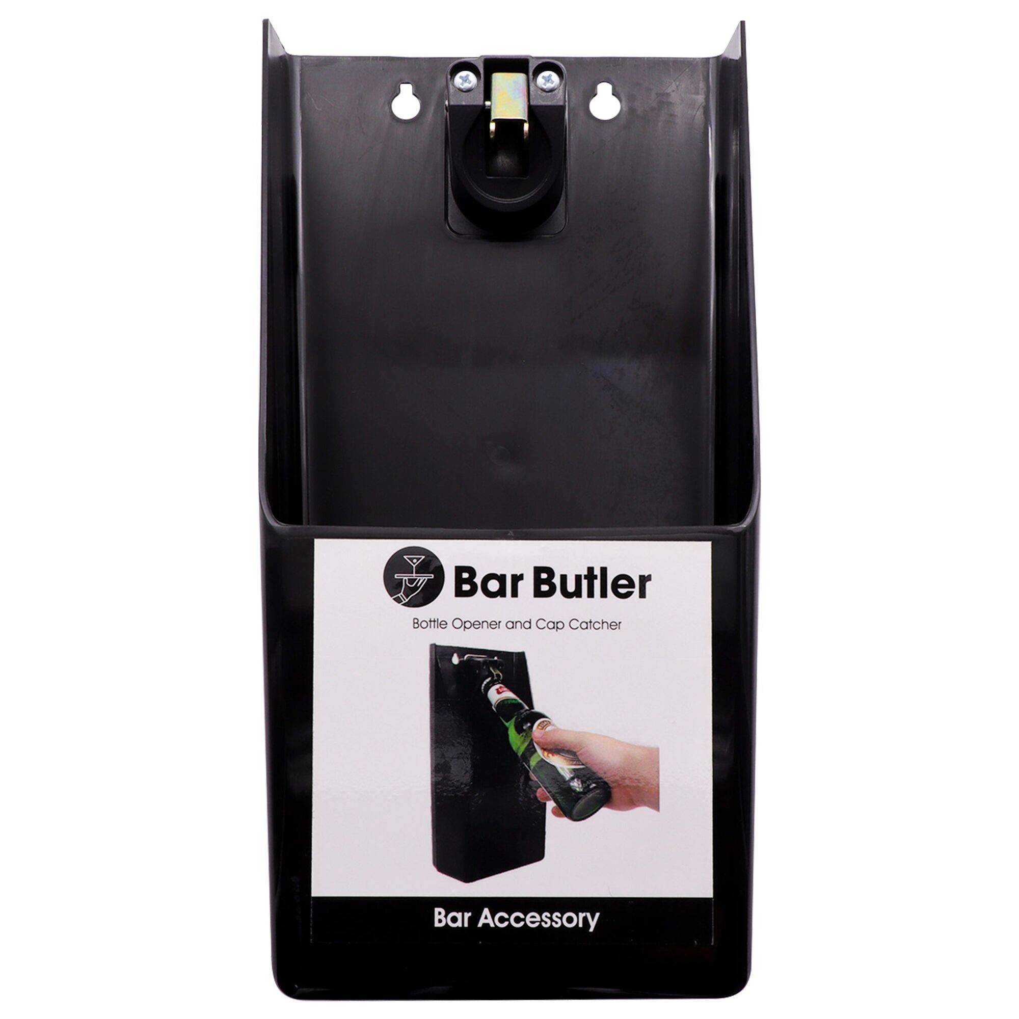 BAR BUTLER WALL MOUNT BOTTLE OPENER WITH CAP CATCHER BLACK