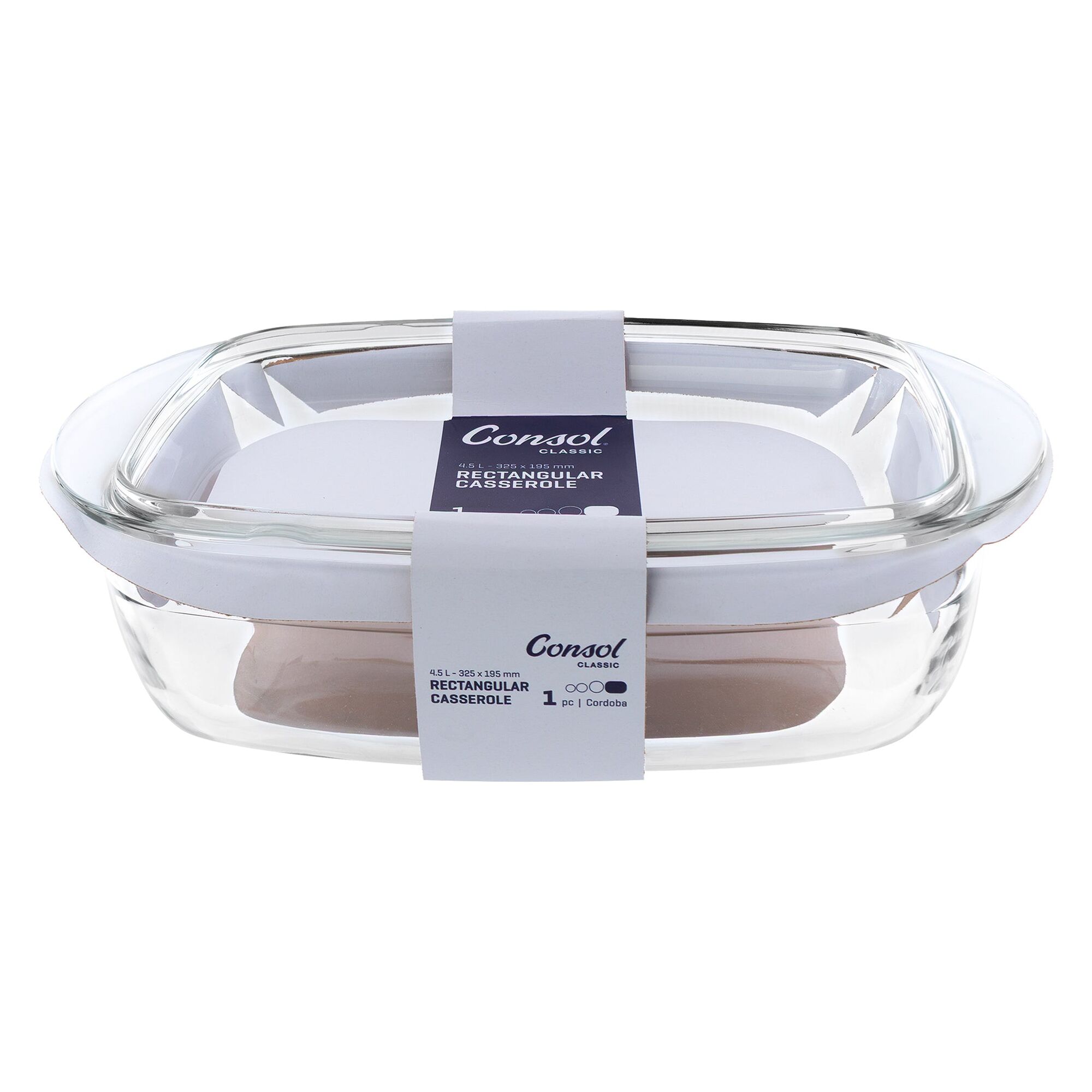 CONSOL CORDOBA RECTANGULAR GLASS CASSEROLE WITH LID, 4.5L
