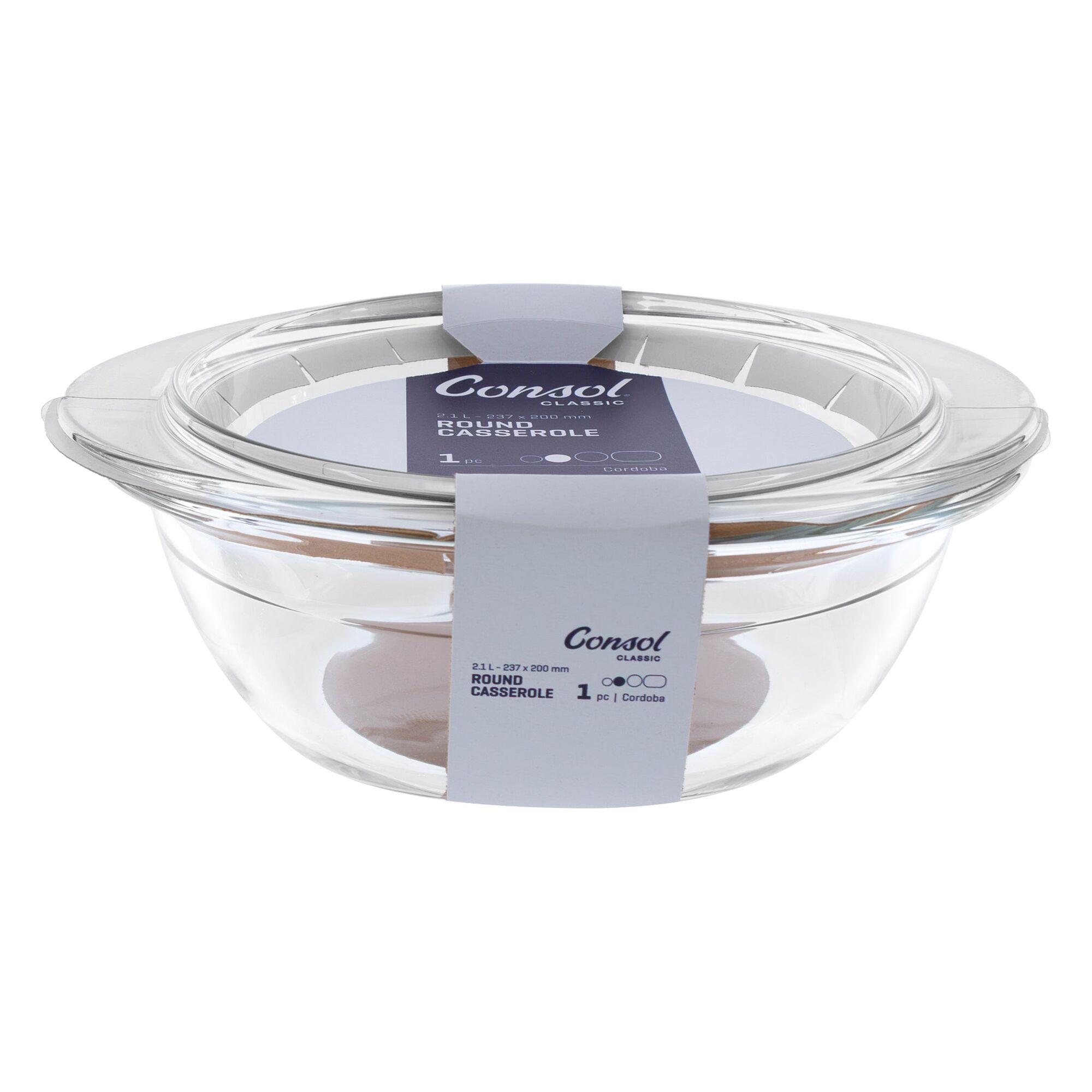 CONSOL CORDOBA ROUND GLASS CASSEROLE WITH LID, 2.1L