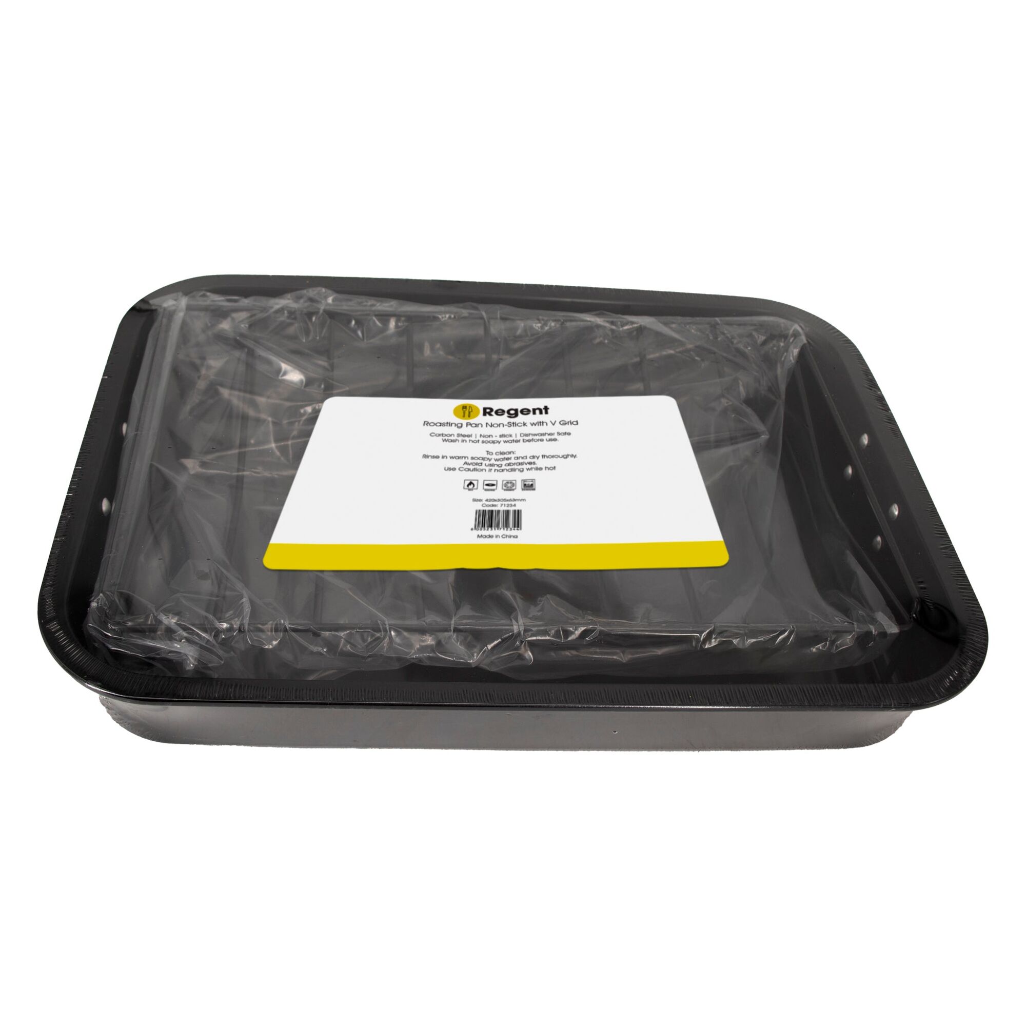 REGENT COOKWARE ROASTING PAN NON STICK WITH V GRID AND ST. STEEL HANDLES, (420X305MM)