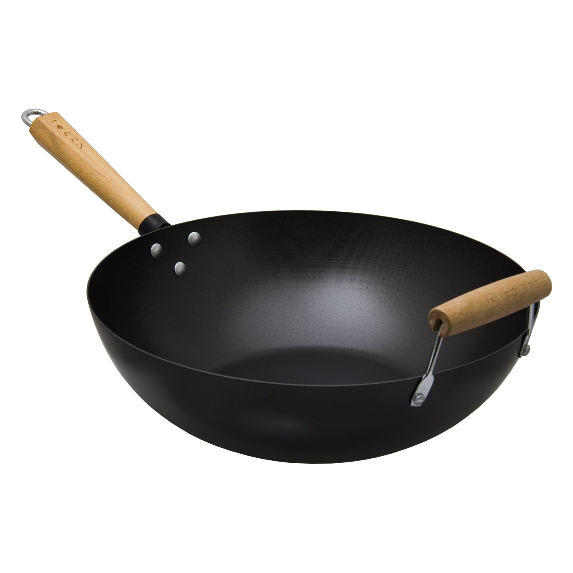 REGENT COOKWARE WOK CARBON STEEL WITH WOODEN HANDLE, 350MM DIA