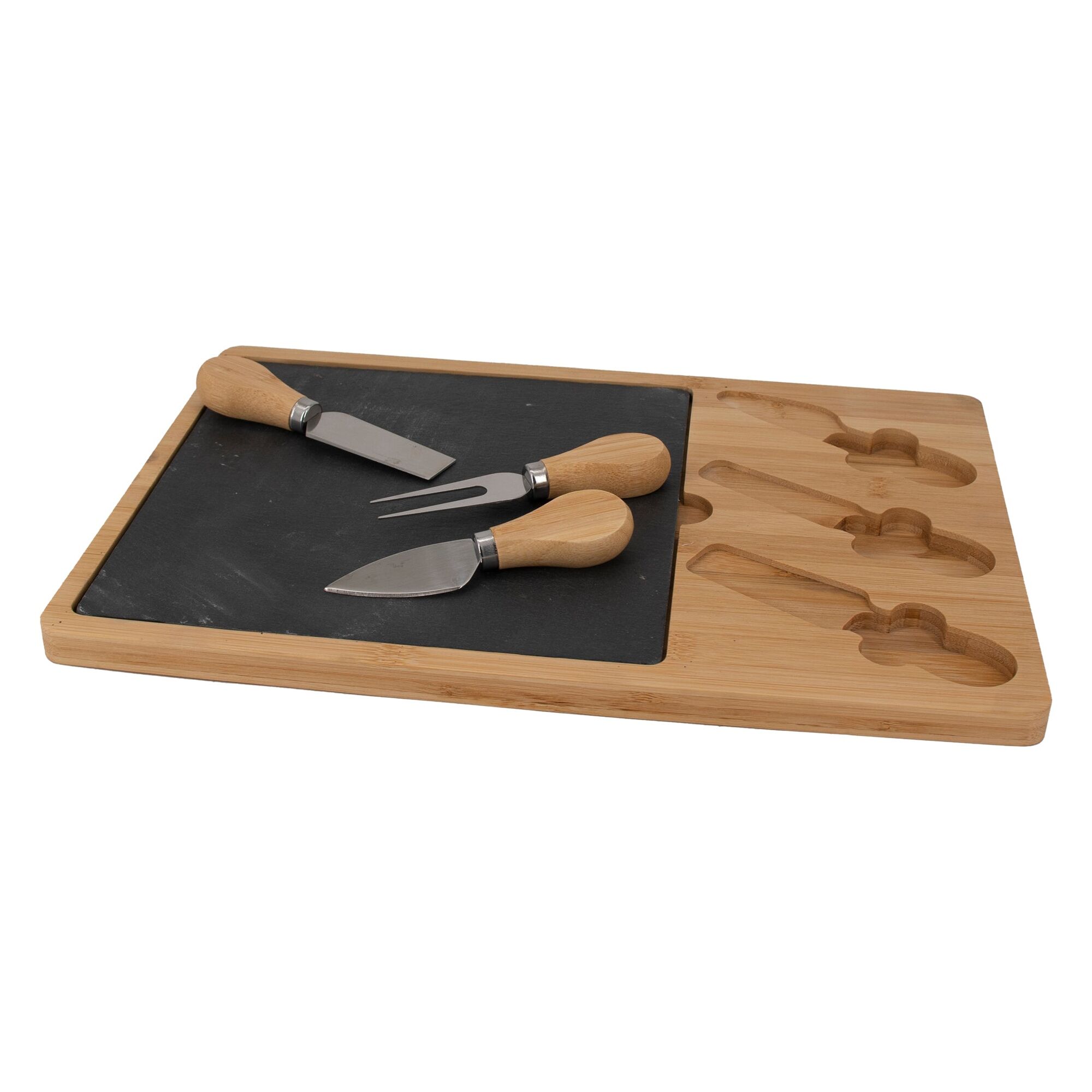 REGENT BAMBOO CHEESE BOARD WITH SLATE BOARD AND 3 CHEESE TOOLS, 360X240MM