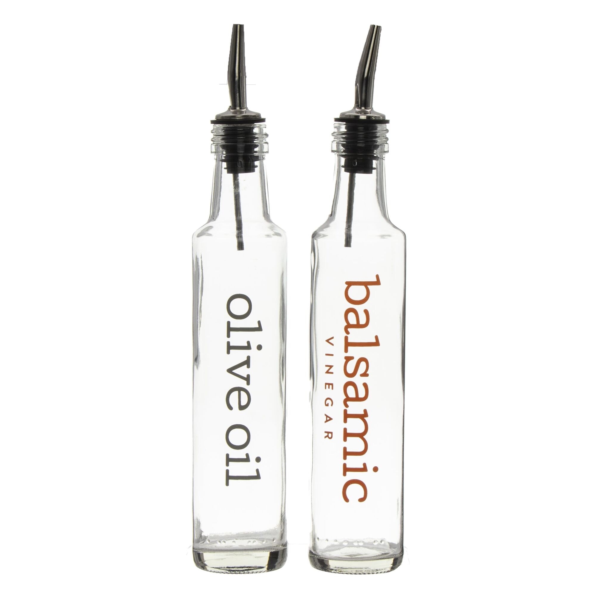 REGENT ROUND OLIVE OIL & BALSAMIC VINEGAR BOTTLES WITH POURERS PRINTED EA, 250ML