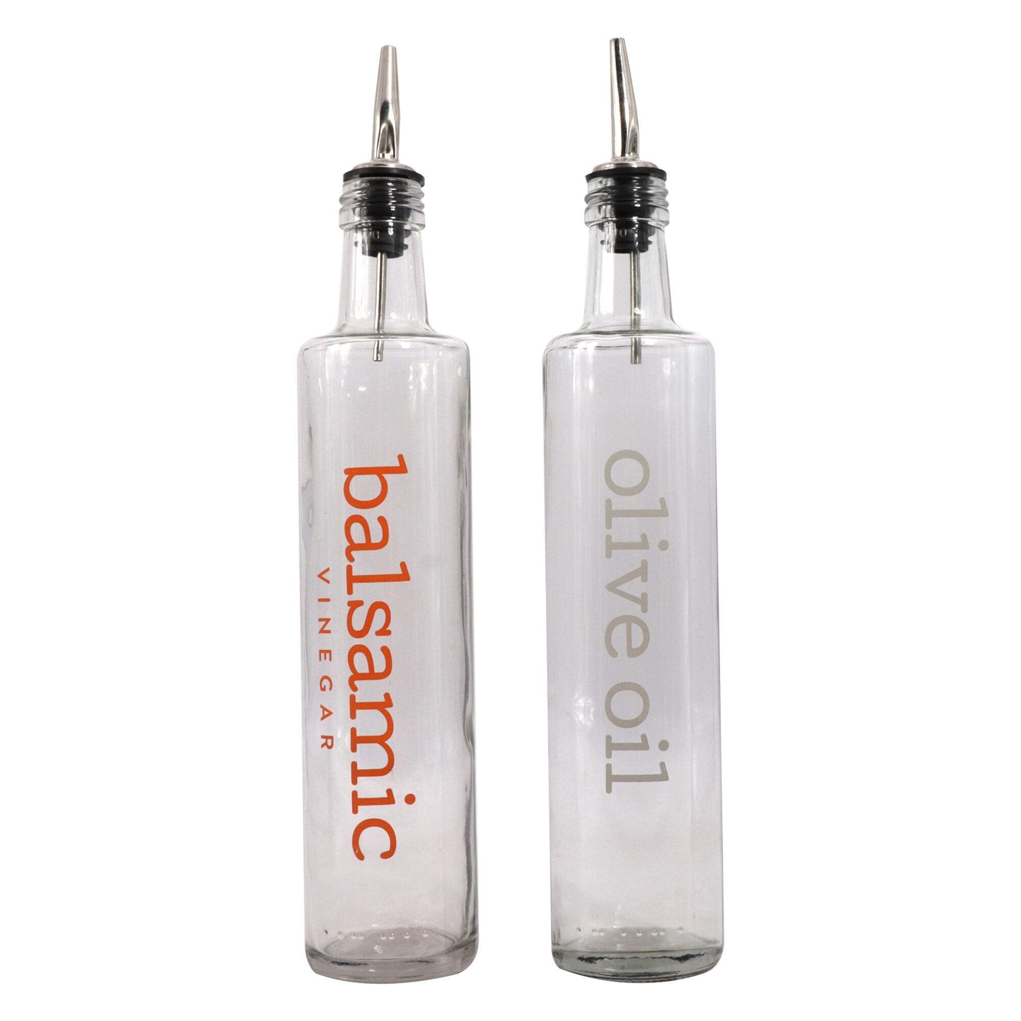 REGENT ROUND OLIVE OIL & BALSAMIC BOTTLES PRINTED, WITH POURERS EA, 500ML