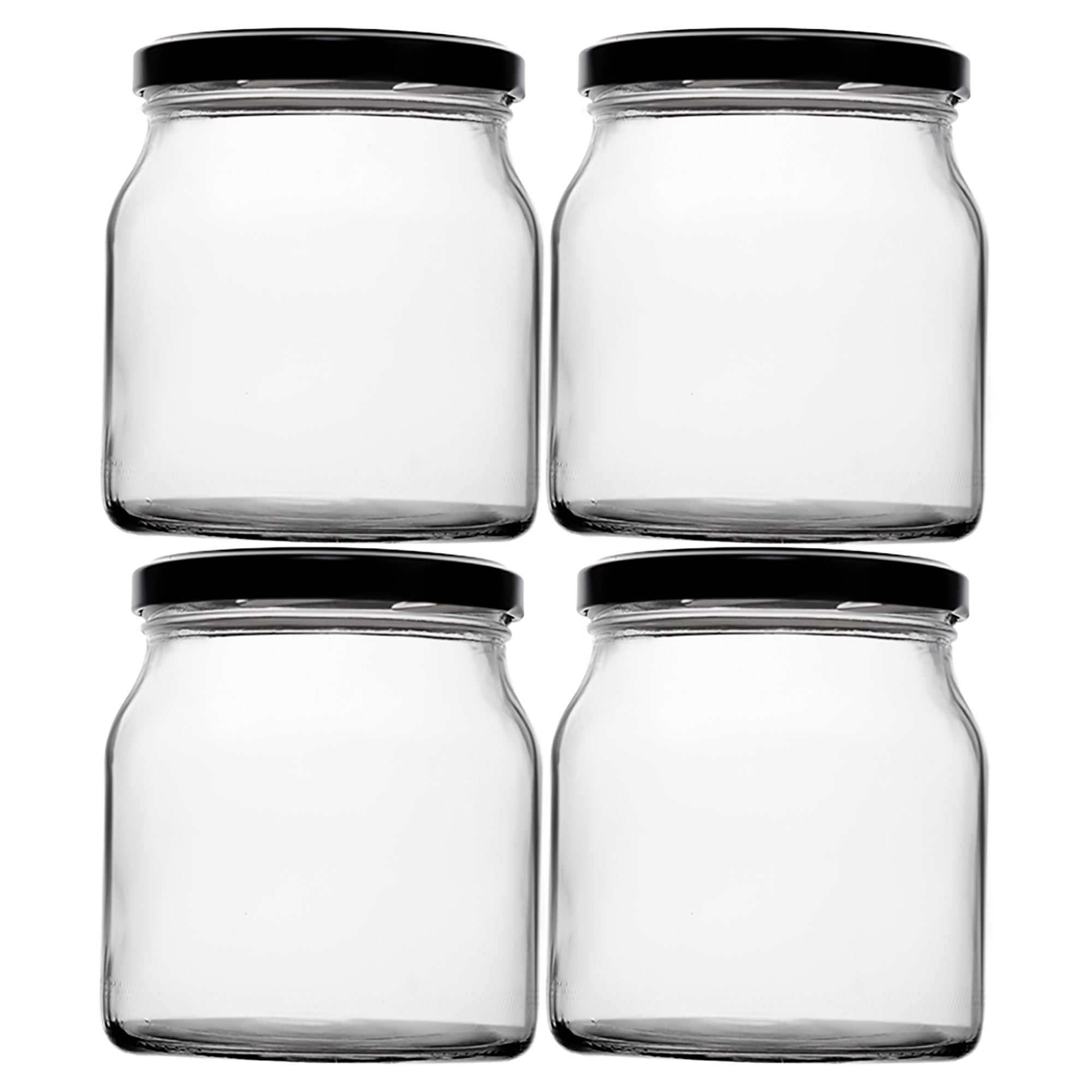 REGENT ROUND JAR WITH BLACK LID 4 PACK, 500ML