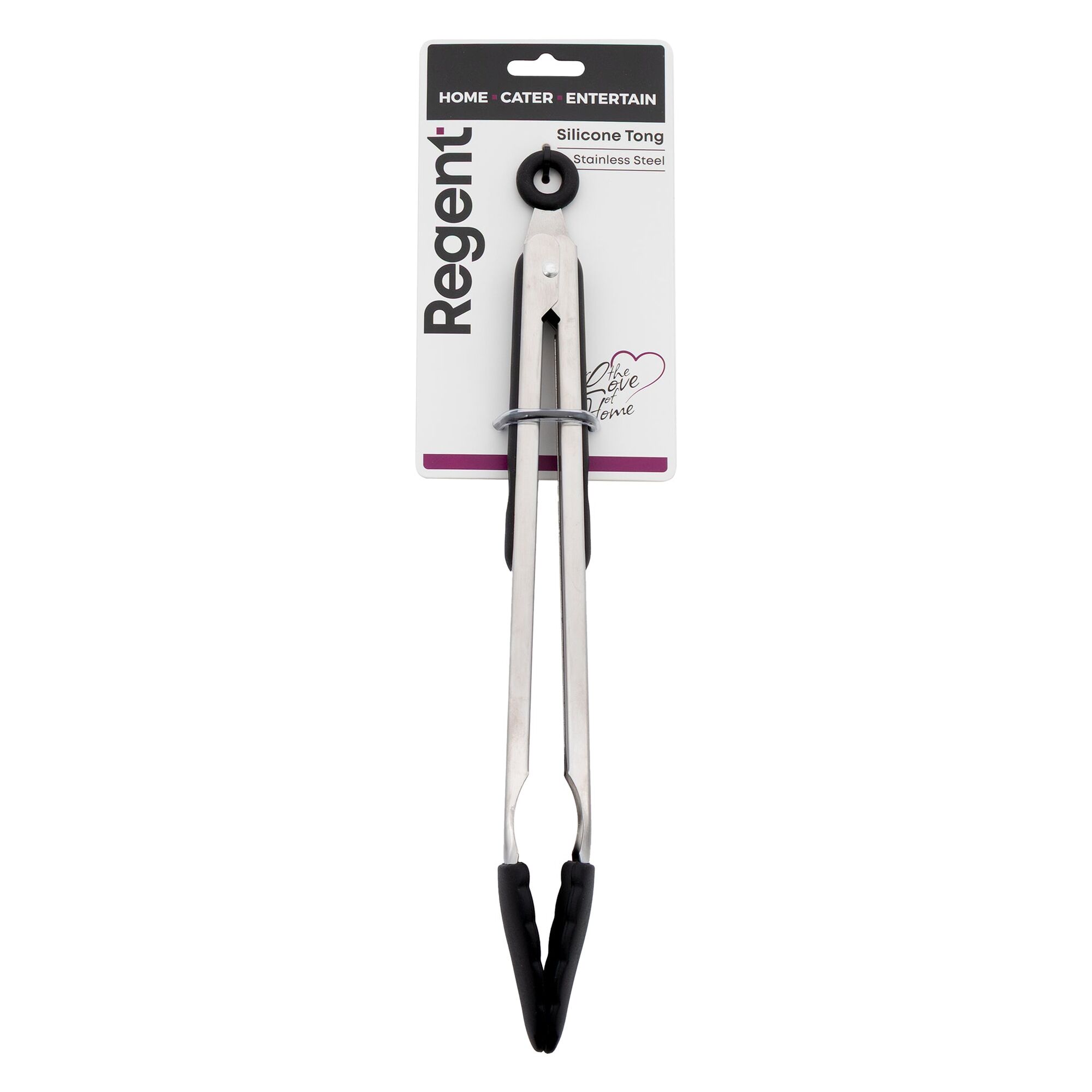 REGENT KITCHEN FOOD TONG STAINLESS STEEL WITH BLACK SILICONE TIPS, 340MM