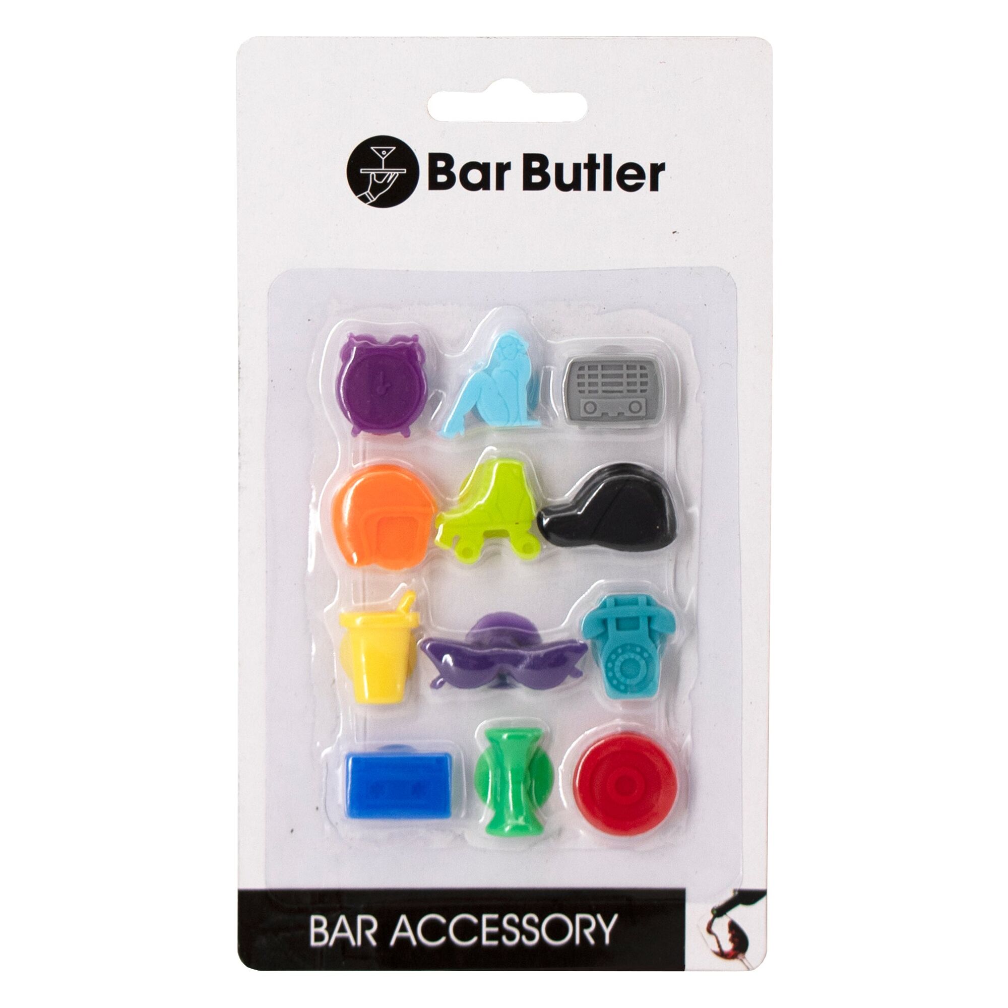 BAR BUTLER WINE GLASS SILICONE MARKER CHARMS 12PCS SET