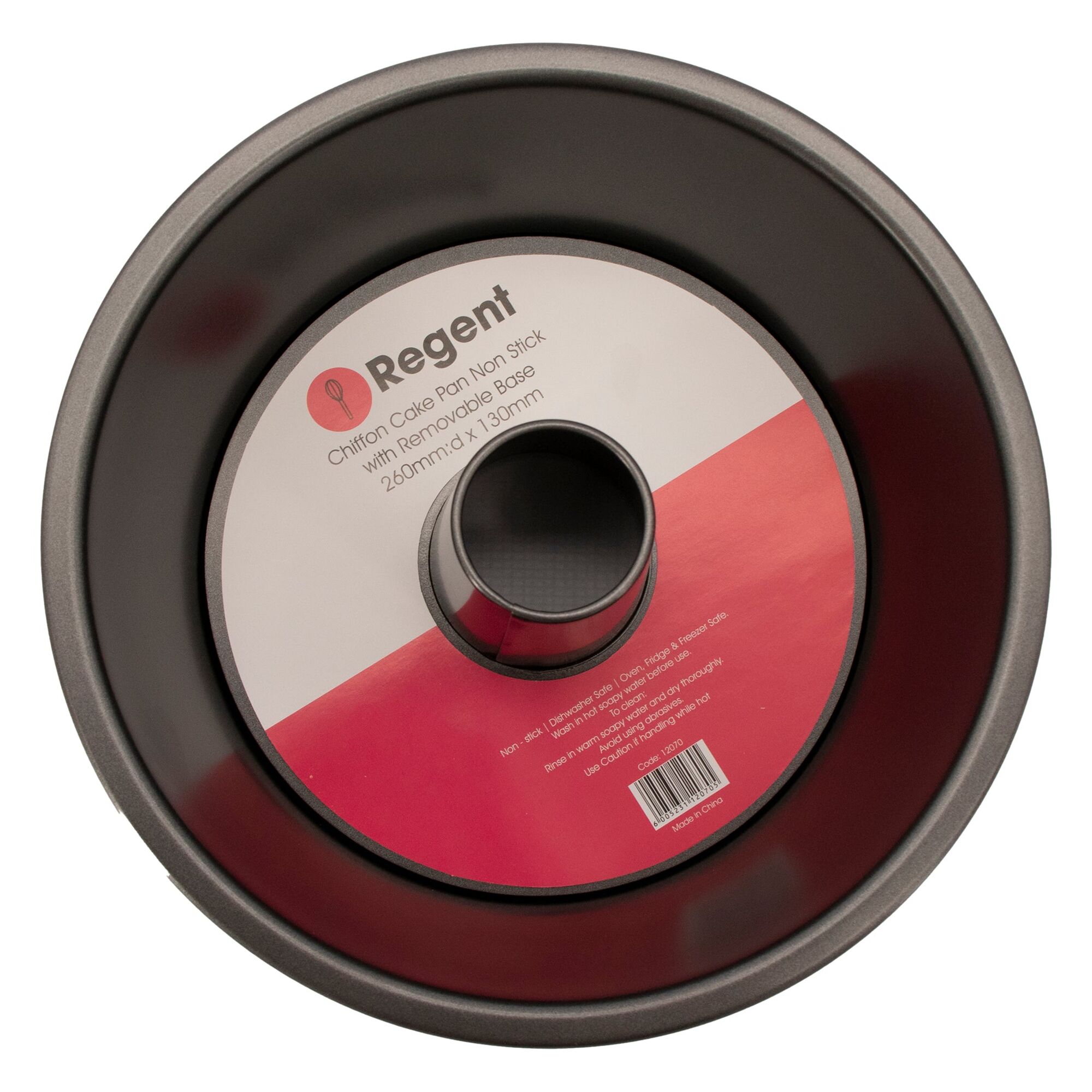 REGENT BAKEWARE CHIFFON CAKE PAN NON STICK WITH REMOVEABLE BASE, 245MM DIA