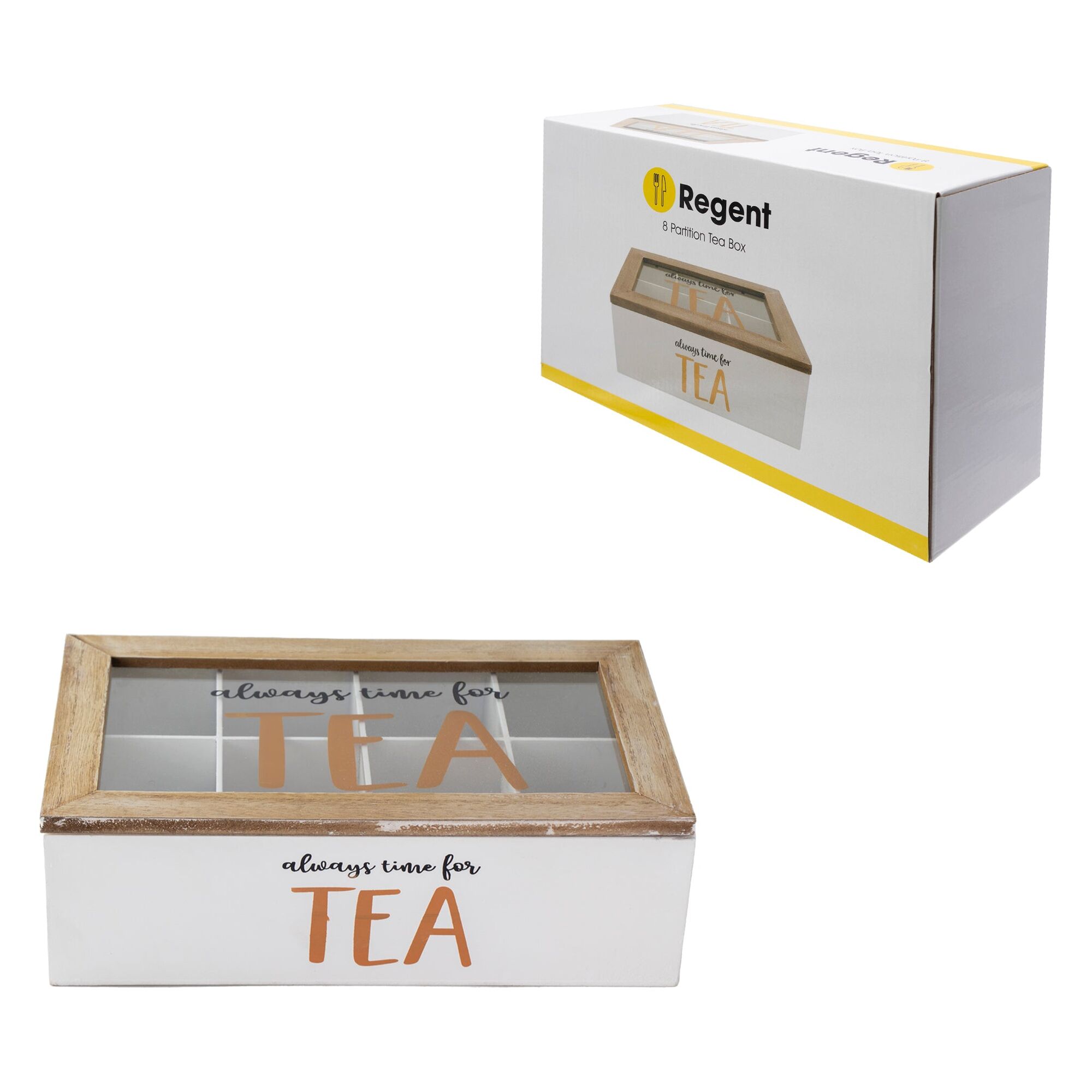 REGENT KITCHEN TEA BOX WITH 8 PARTITIONS WOOD AND GLASS, 315X190MM