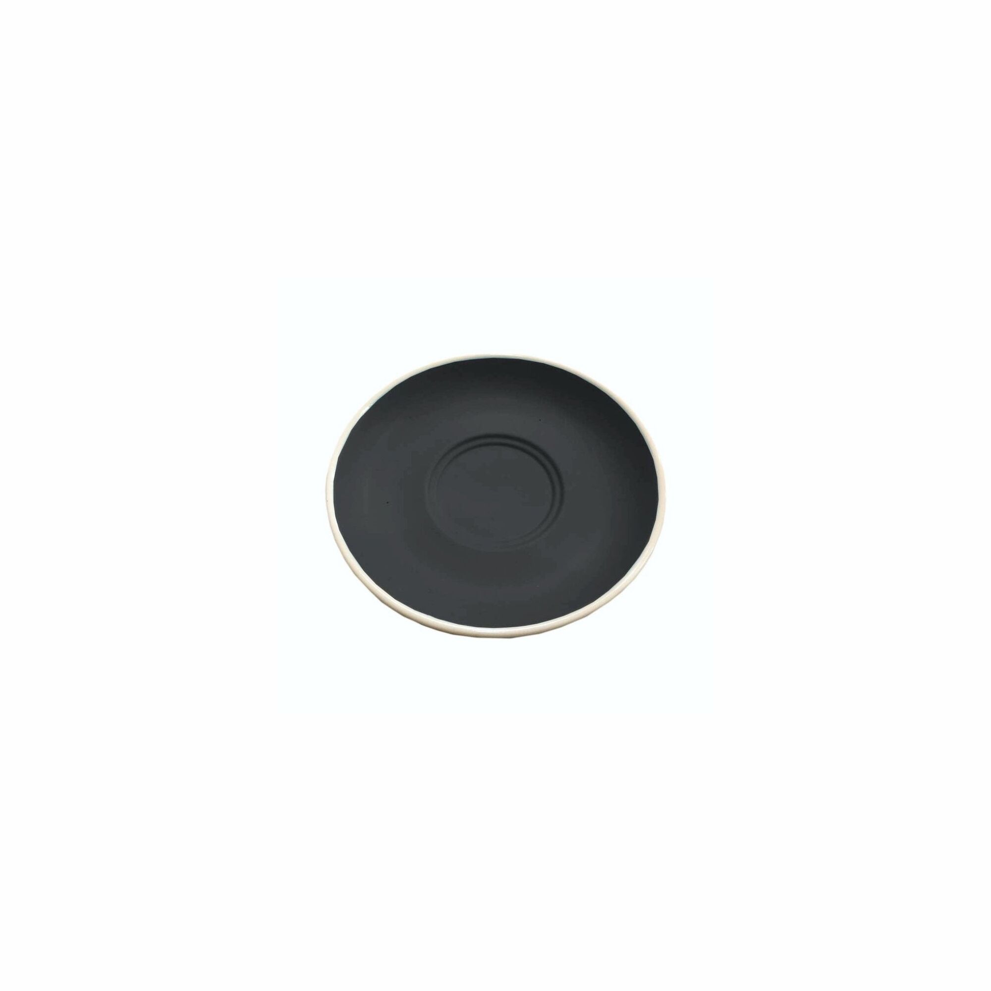 REGENT STONEWARE CAP. & LONG BLACK DOUBLE WELL SAUCER MATT BLACK EA, 140MM DIA
