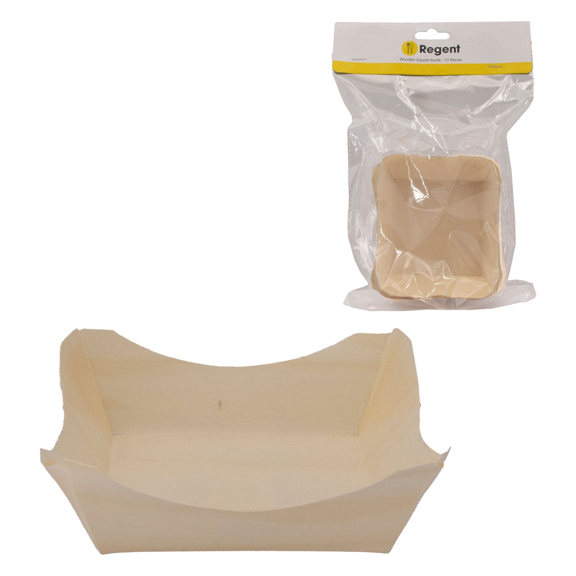 REGENT DISPOSABLE WOODEN SMALL SQUARE BOATS 10PCS, (110X95MM)