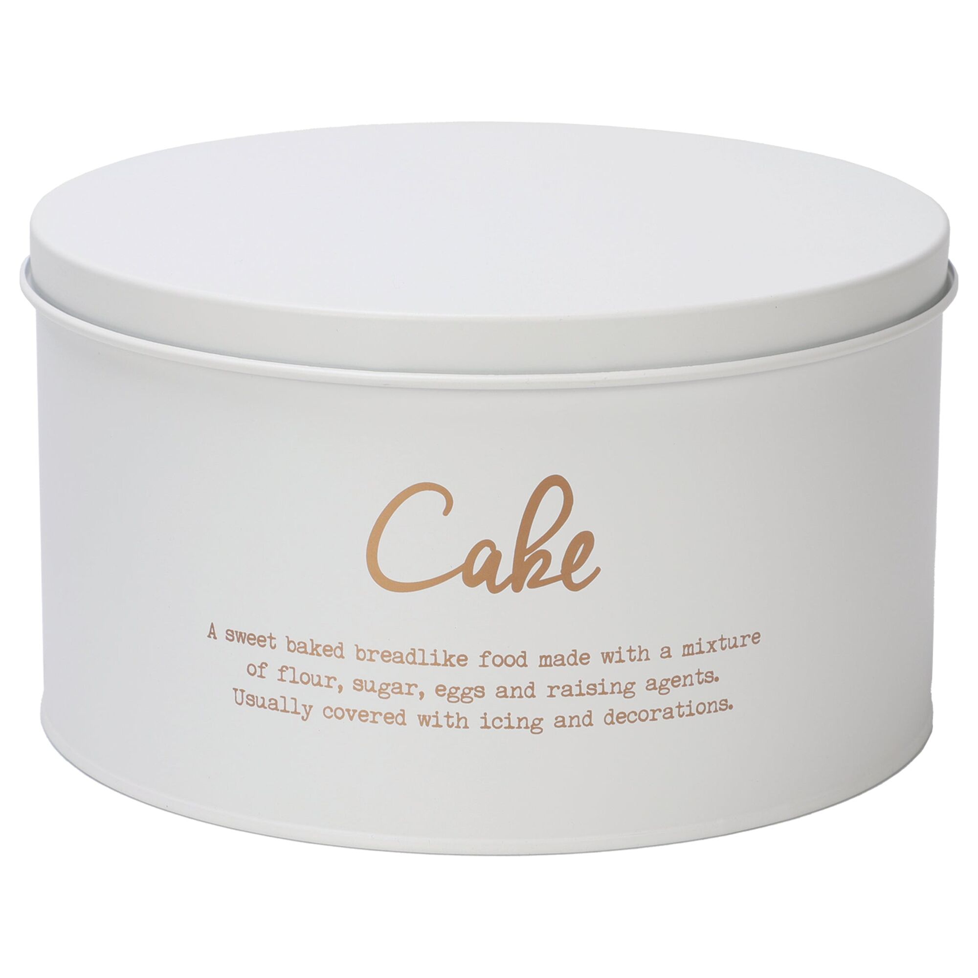 REGENT CAKE TIN WHITE WITH GOLD PRINT, 250MM DIA