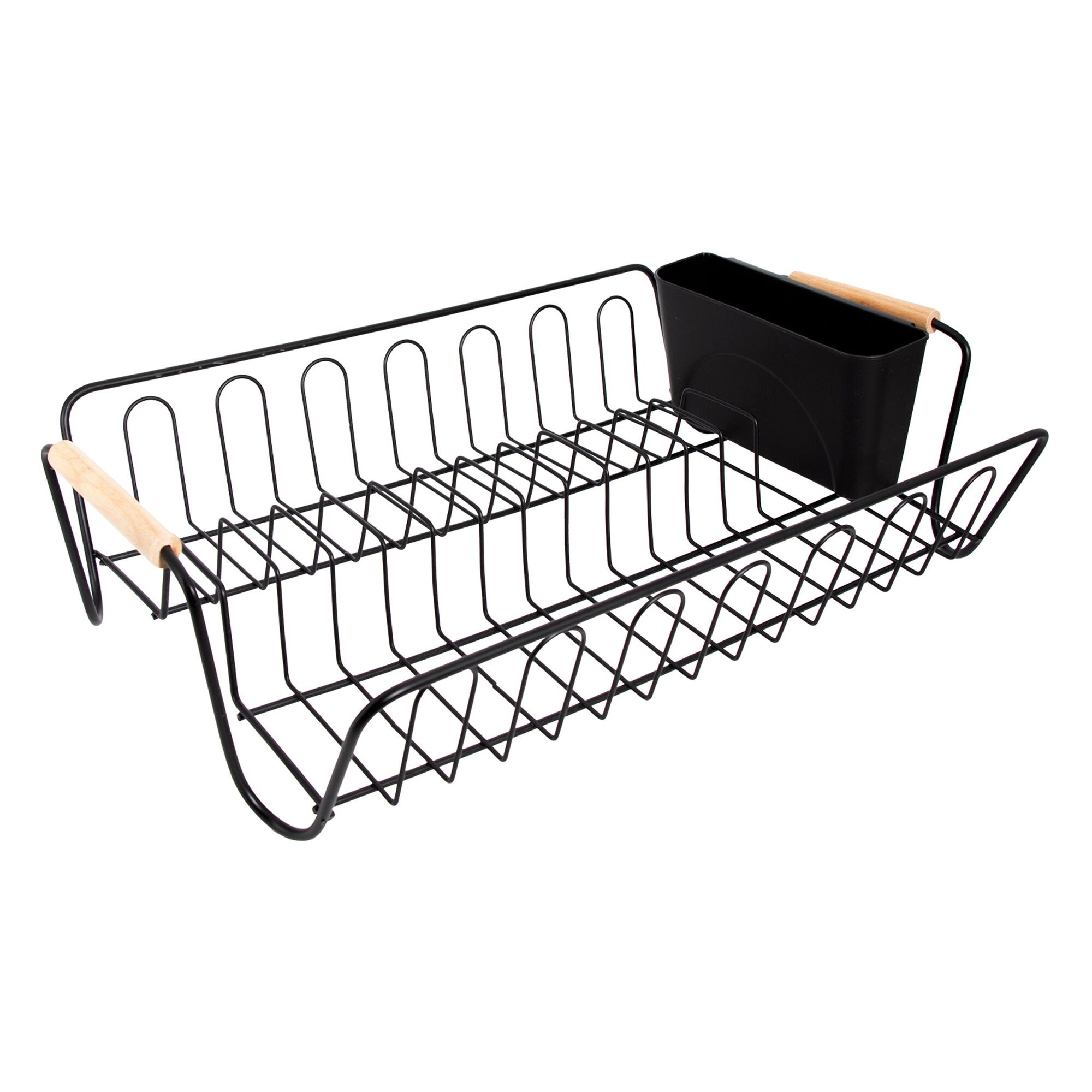 REGENT KITCHEN WIRE DISH RACK POWDER COATED BLACK WITH WOODEN HANDLES