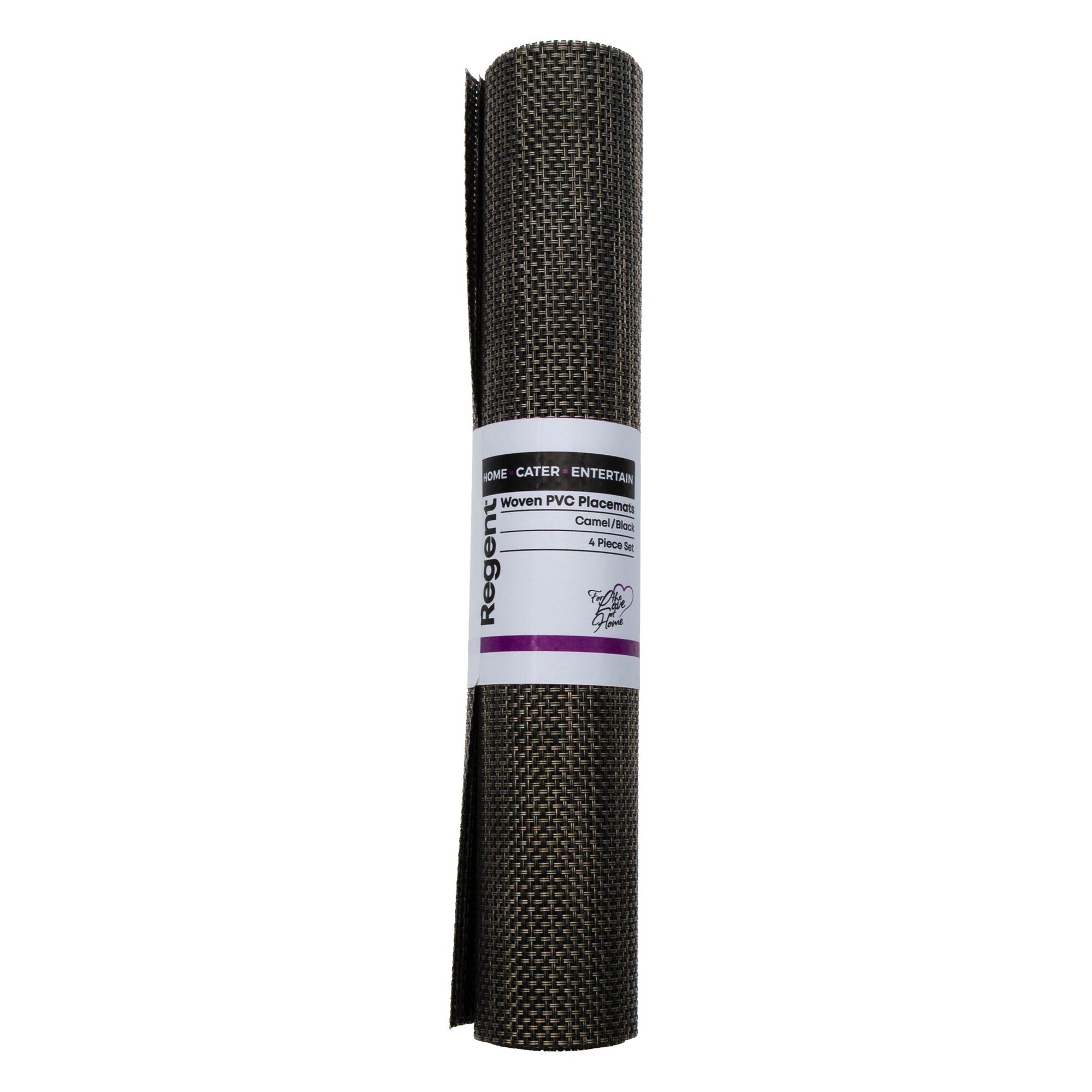 REGENT PLACE MATS WOVEN PVC NEW CAMEL/BLACK 4 PACK ROLL, 300X450MM