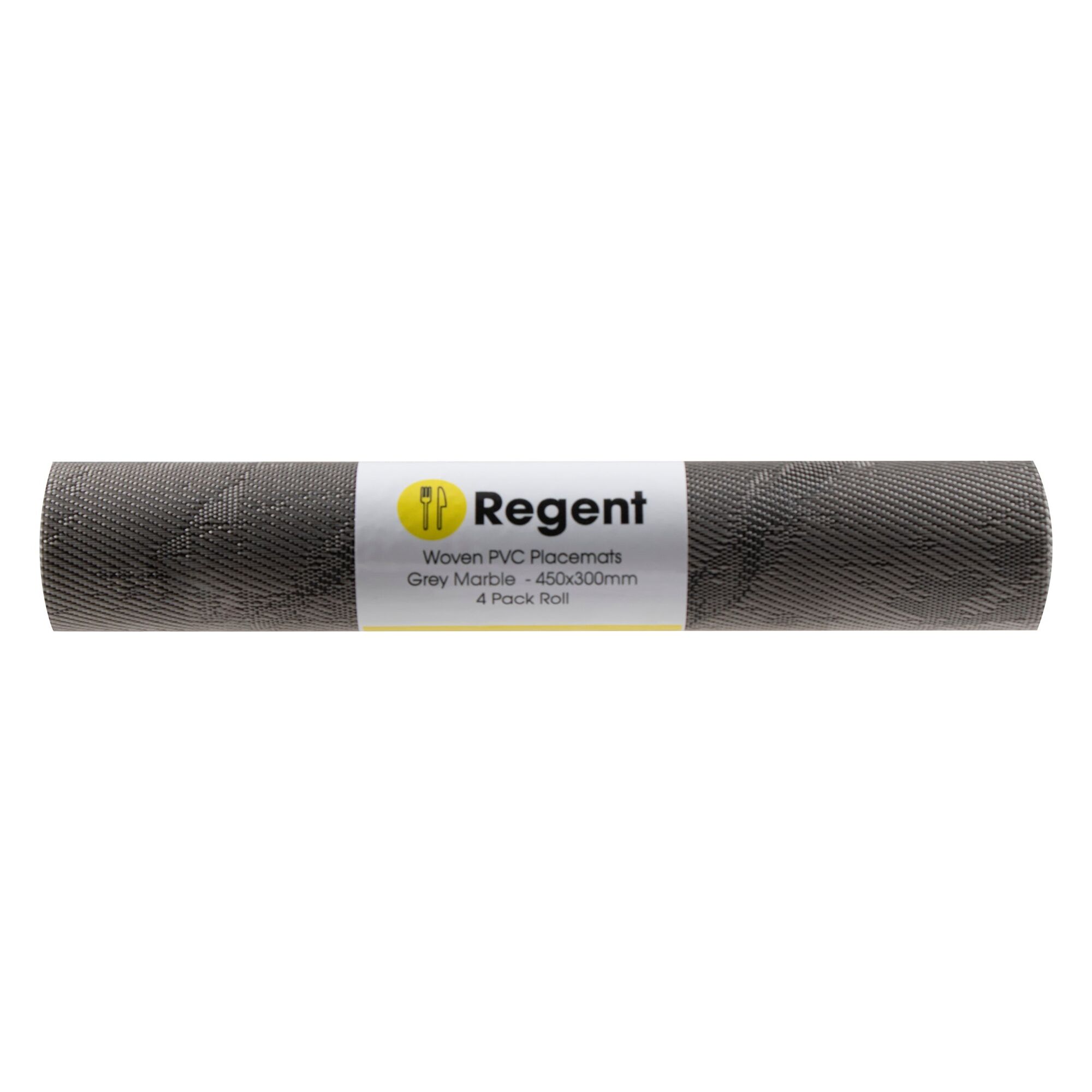REGENT PLACE MATS WOVEN PVC GREY MARBLE, 4 PACK ROLL, 300X450MM