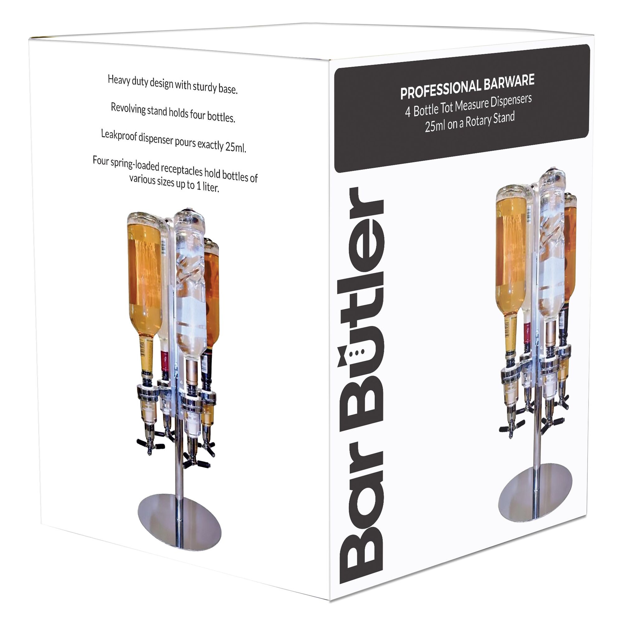 BAR BUTLER 4 BOTTLE TOT MEASURE DISPENSERS 25ML ON A ROTARY STAND