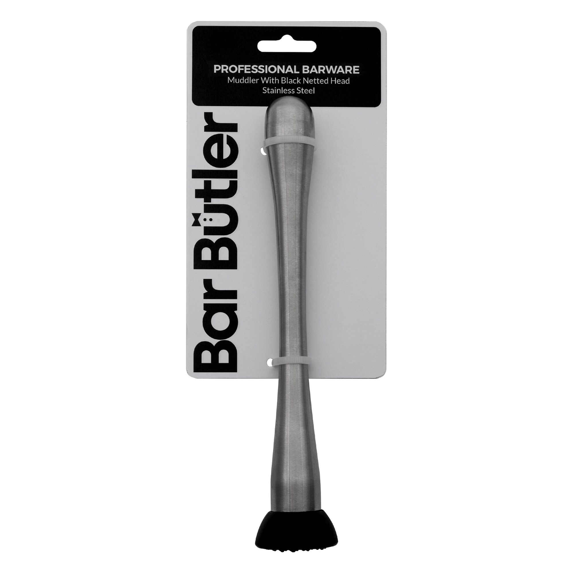BAR BUTLER MUDDLER ST STEEL WITH BLACK NETTED HEAD, 220MM
