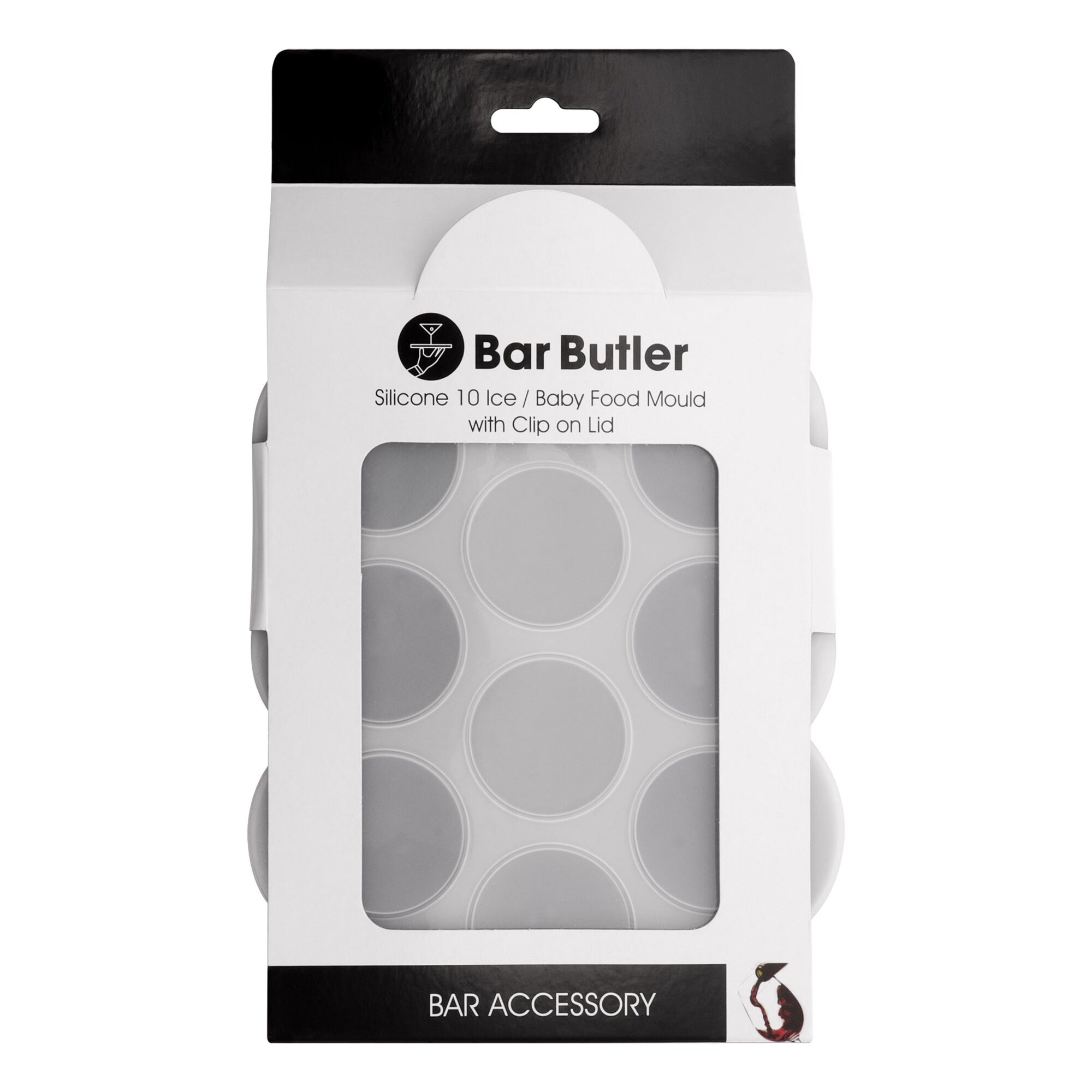 BAR BUTLER GREY SILICONE 10 ICE/BABY FOOD MOULDS WITH COVER