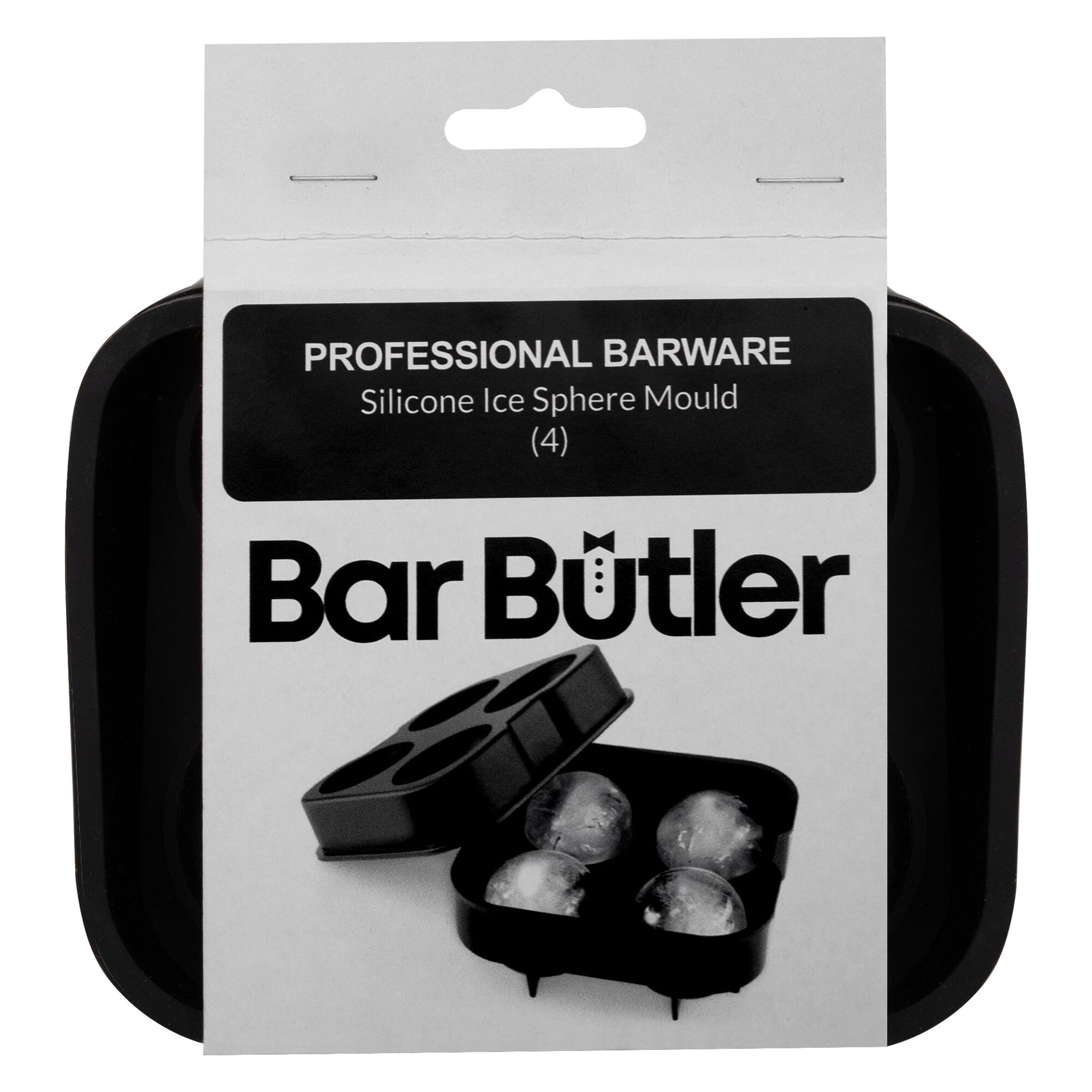 BAR BUTLER BLACK SILICONE 4 ICE SPHERE MOULD