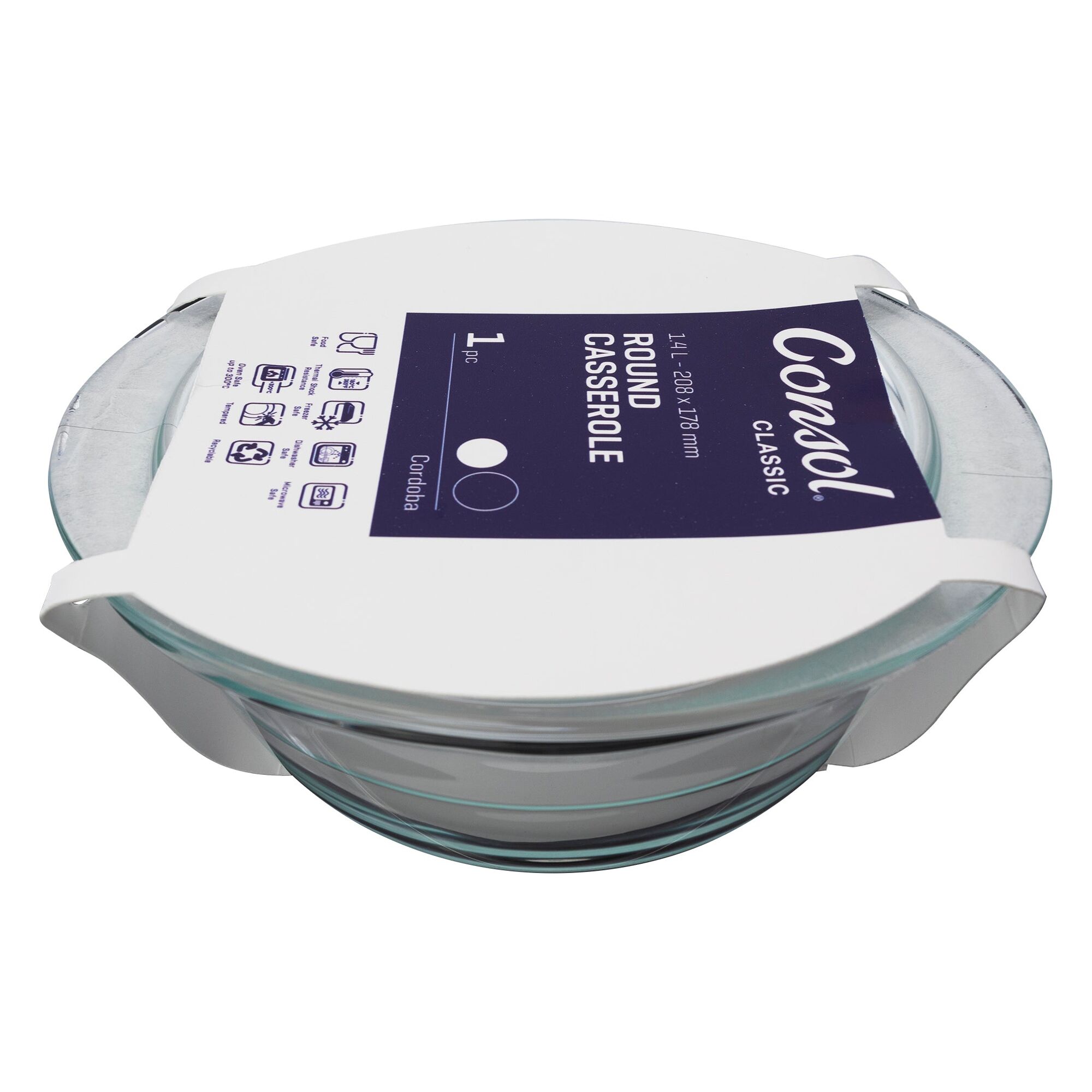 CONSOL CORDOBA ROUND GLASS CASSEROLE WITH LID, 1.4L