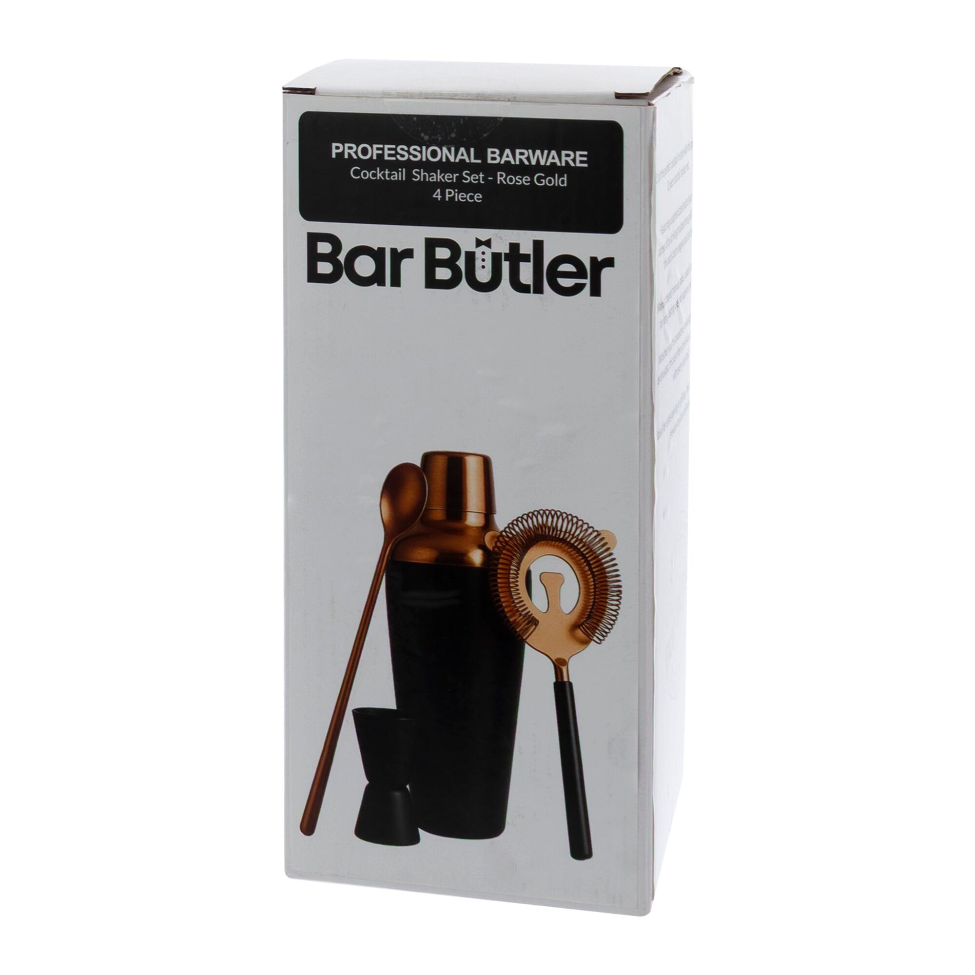BAR BUTLER MATTE BLACK COCKTAIL AND ROSE GOLD SHAKER 4PCS SET