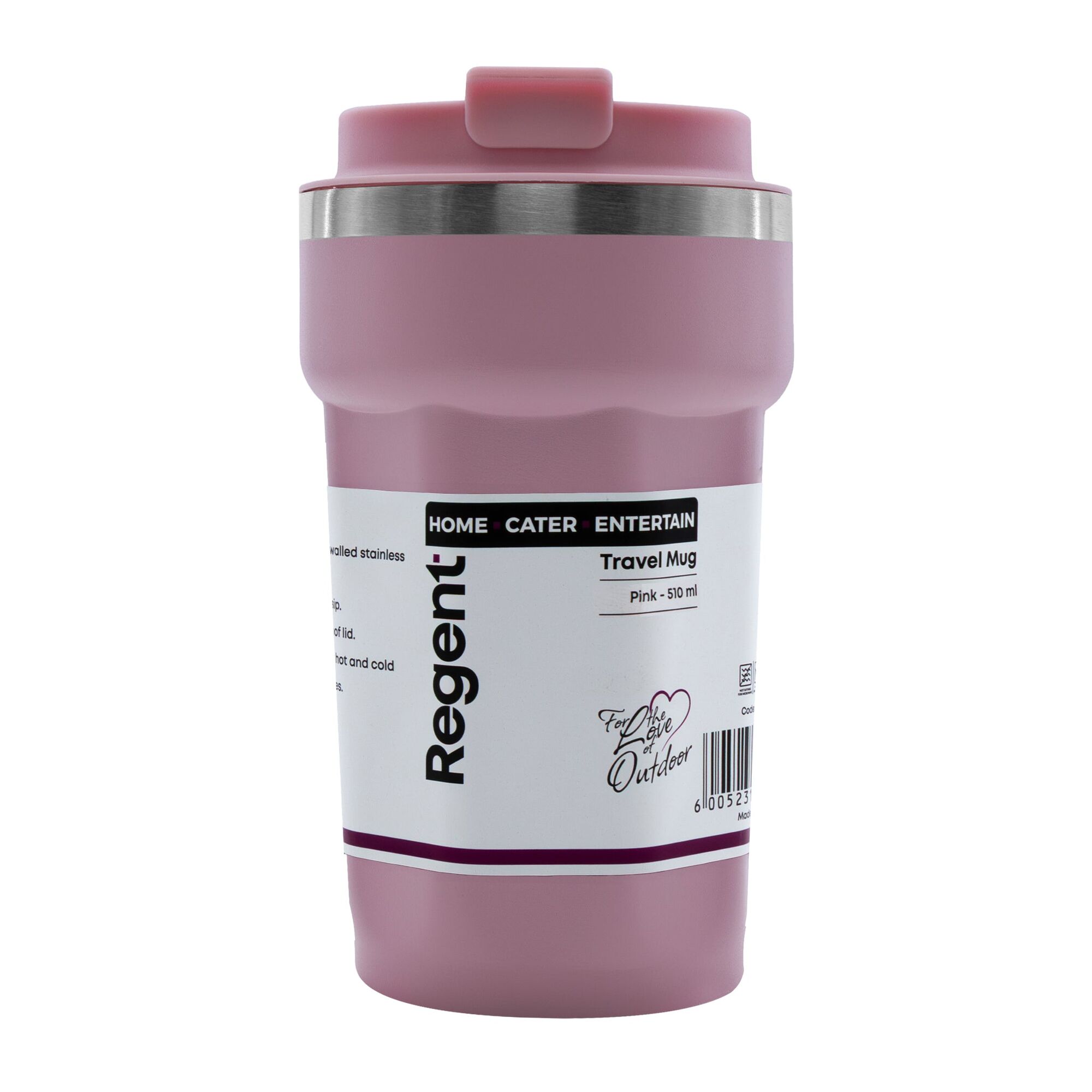 REGENT DOUBLE WALL STAINLESS STEEL TRAVEL MUG PINK, 510ML