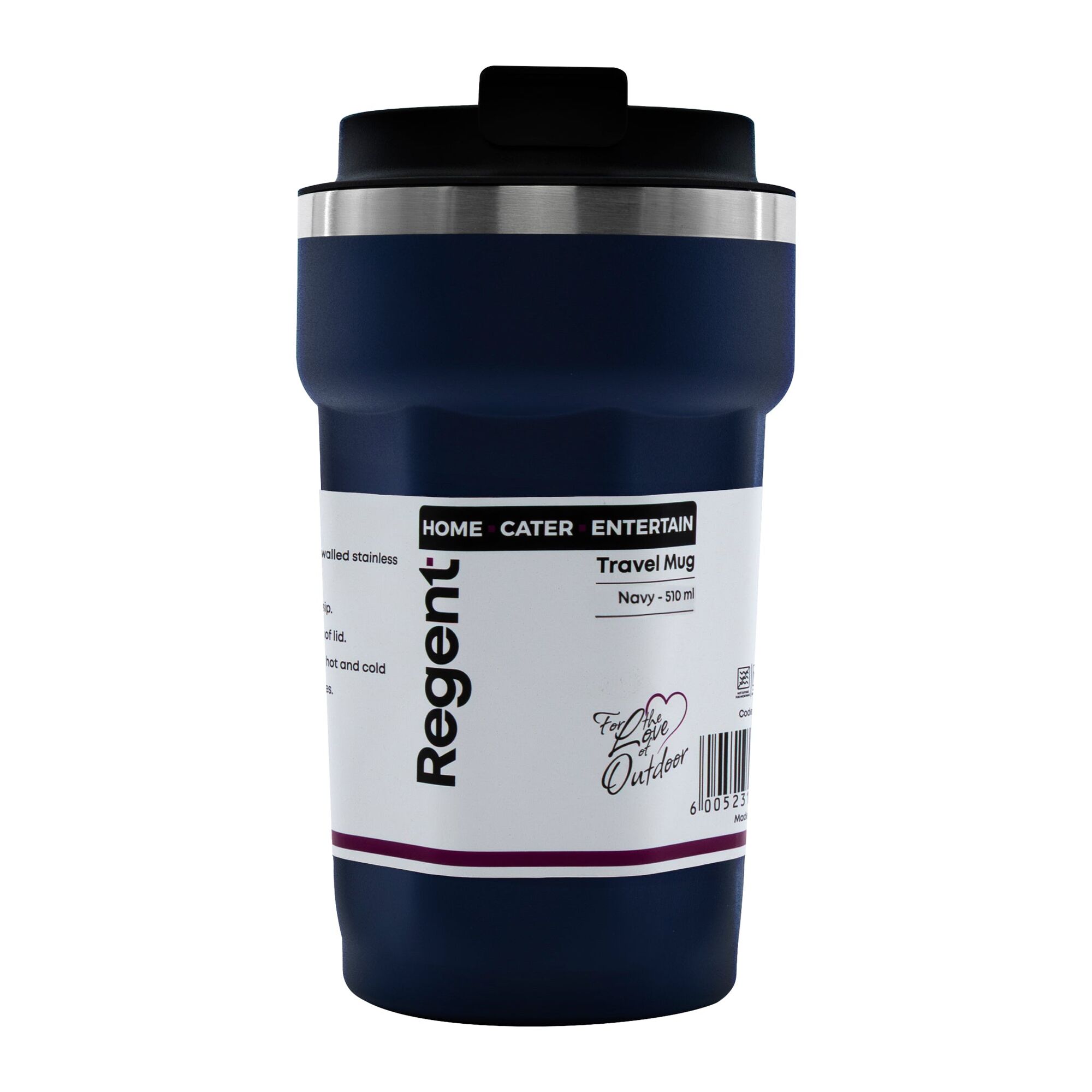 REGENT DOUBLE WALL STAINLESS STEEL TRAVEL MUG NAVY, 510ML