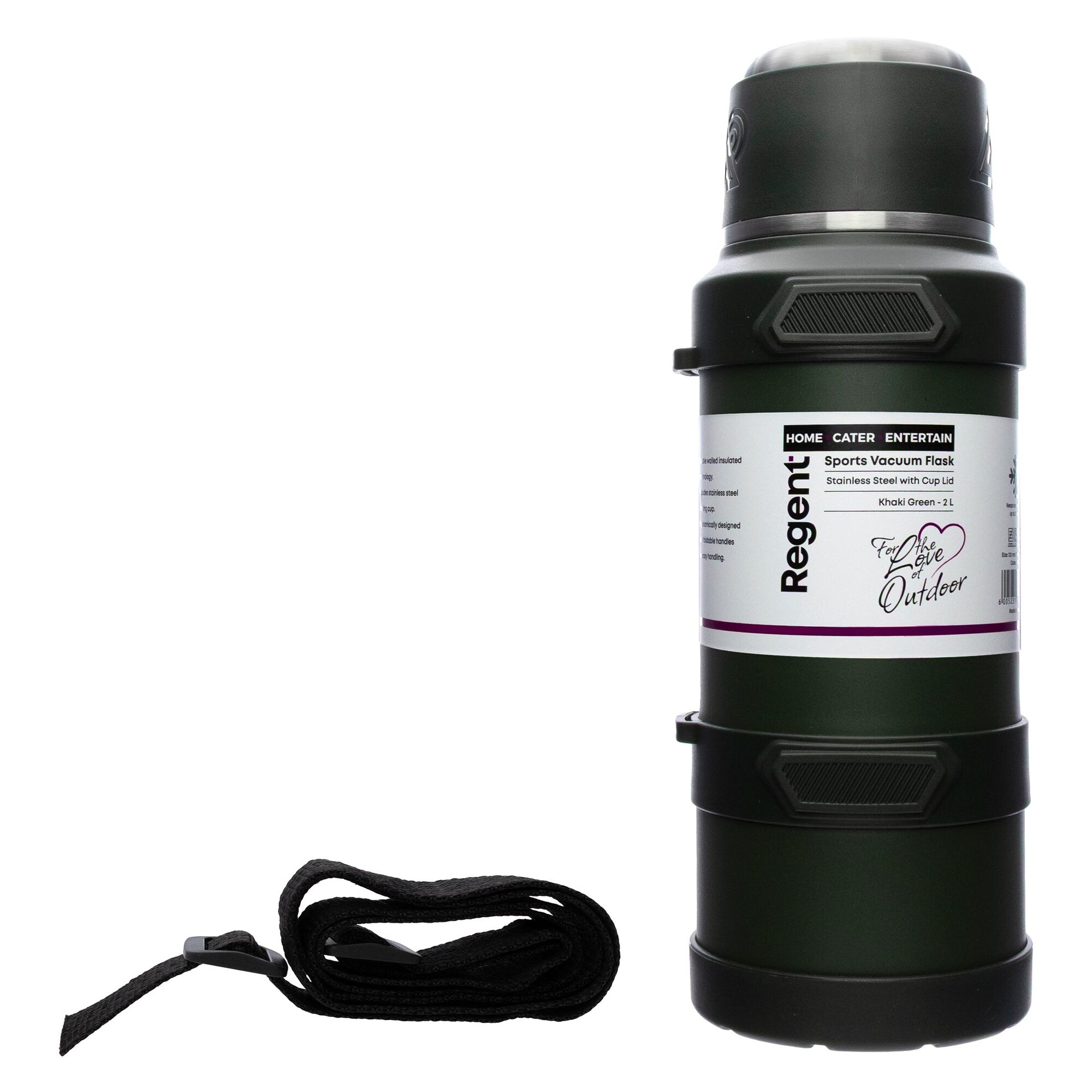 REGENT LARGE VACUUM FLASK STAINLESS STEEL WITH CUP LID KHAKI GREEN, 2L