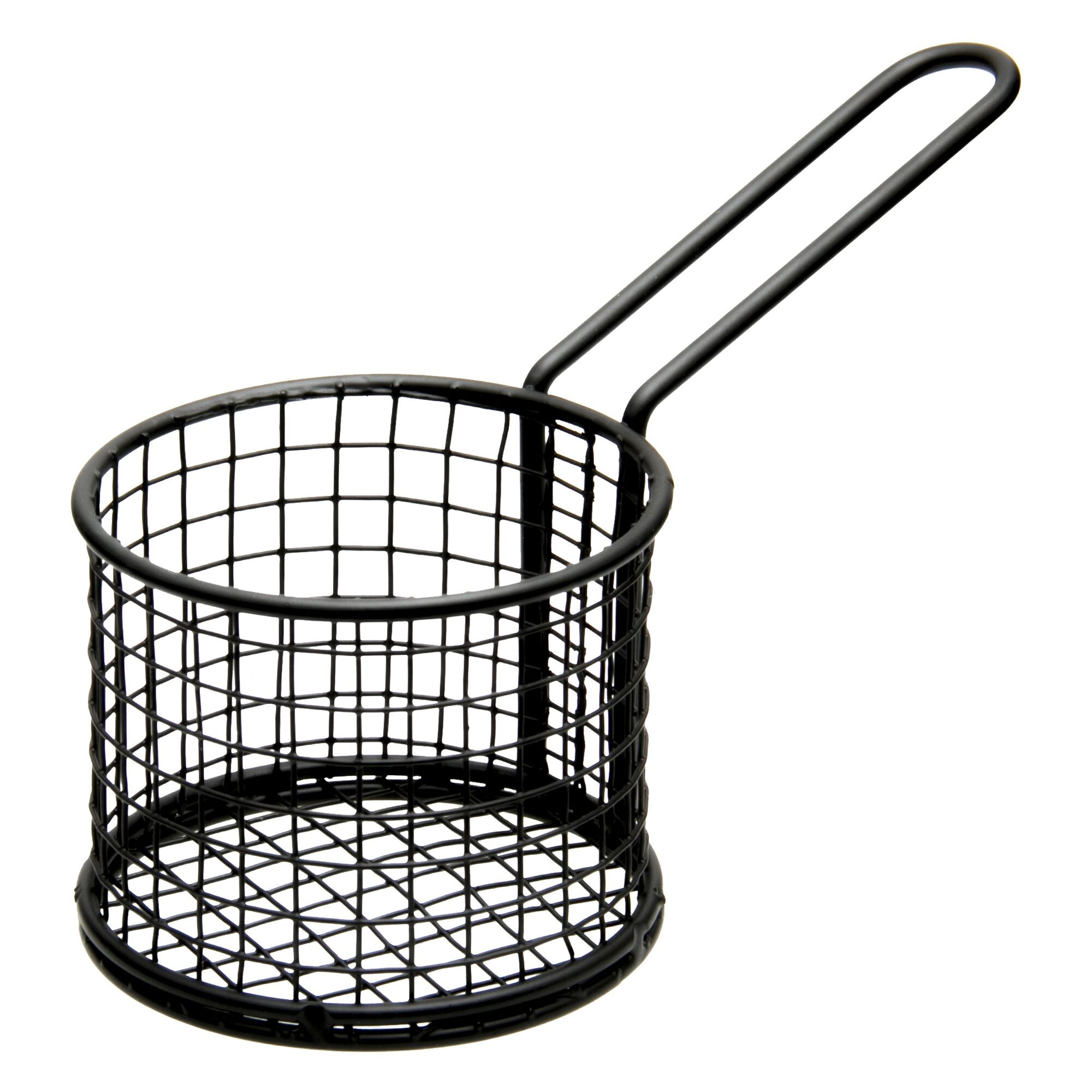 REGENT CHIP SERVER ROUND WIRE BASKET WITH HANDLE PC BLACK, 100MM DIA