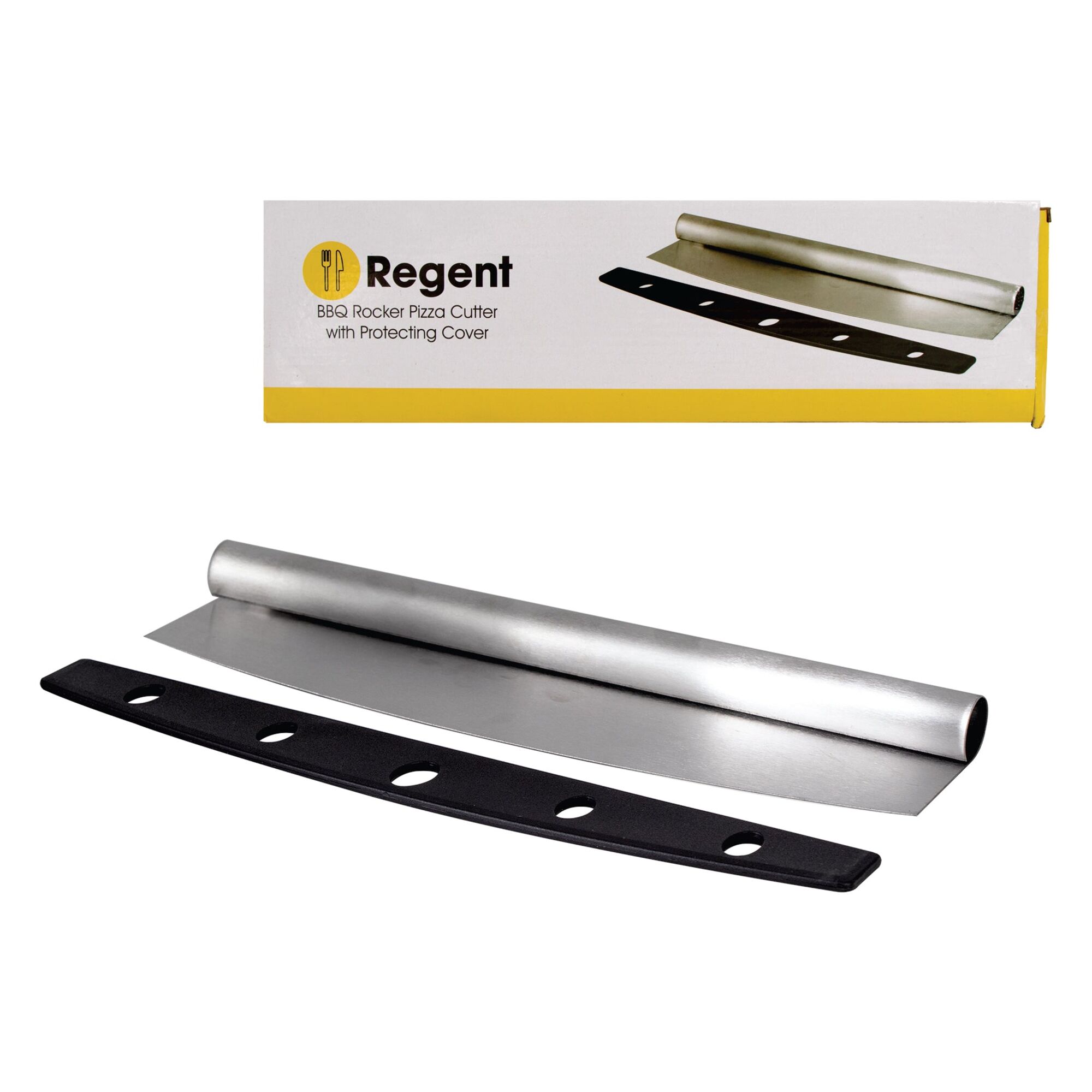 REGENT KITCHEN ROCKER PIZZA CUTTER STAINLESS STEEL WITH PROTECTING COVER, 350MM
