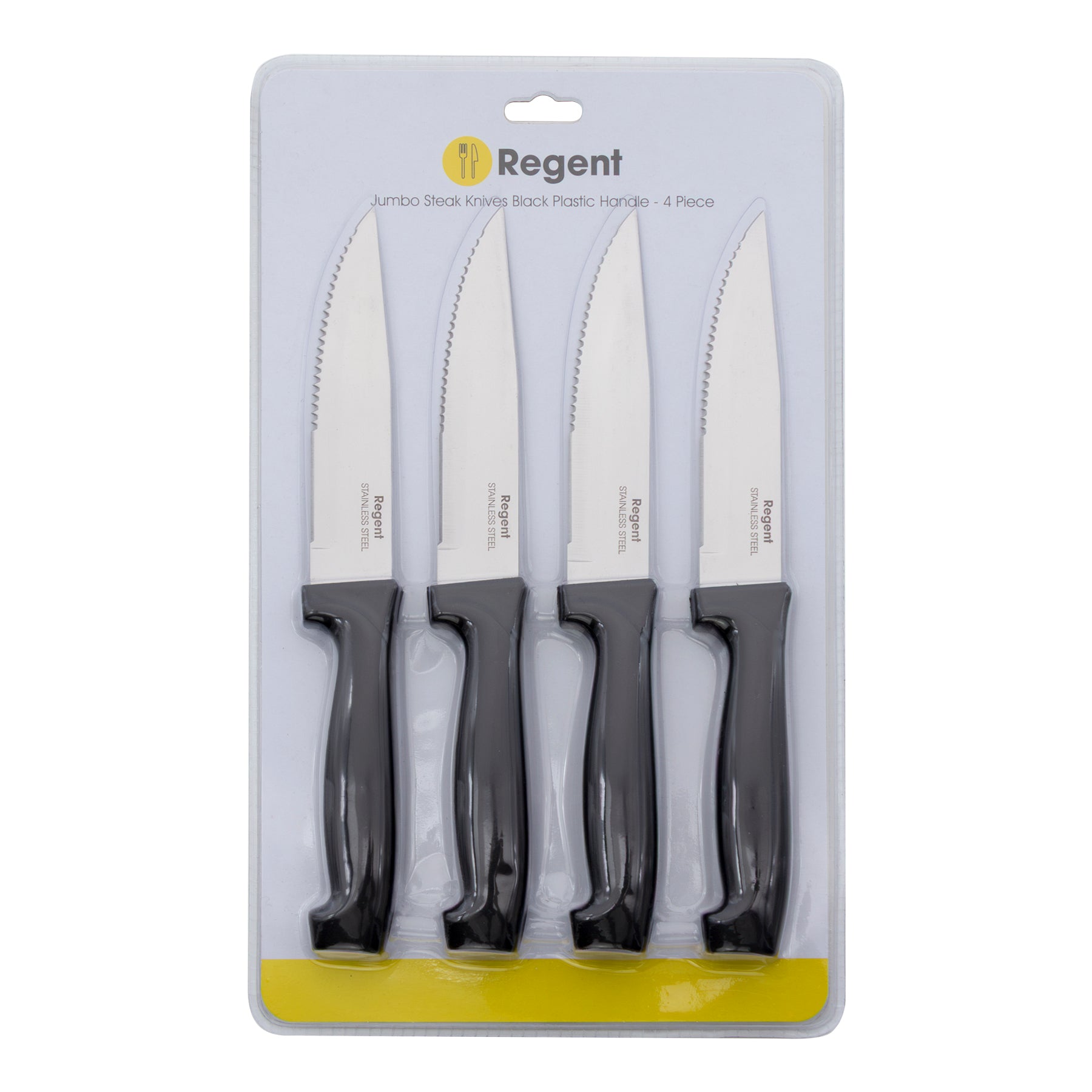 REGENT KITCHEN JUMBO STEAK KNIFE WITH BLACK PP HANDLE 4PK, 240MM