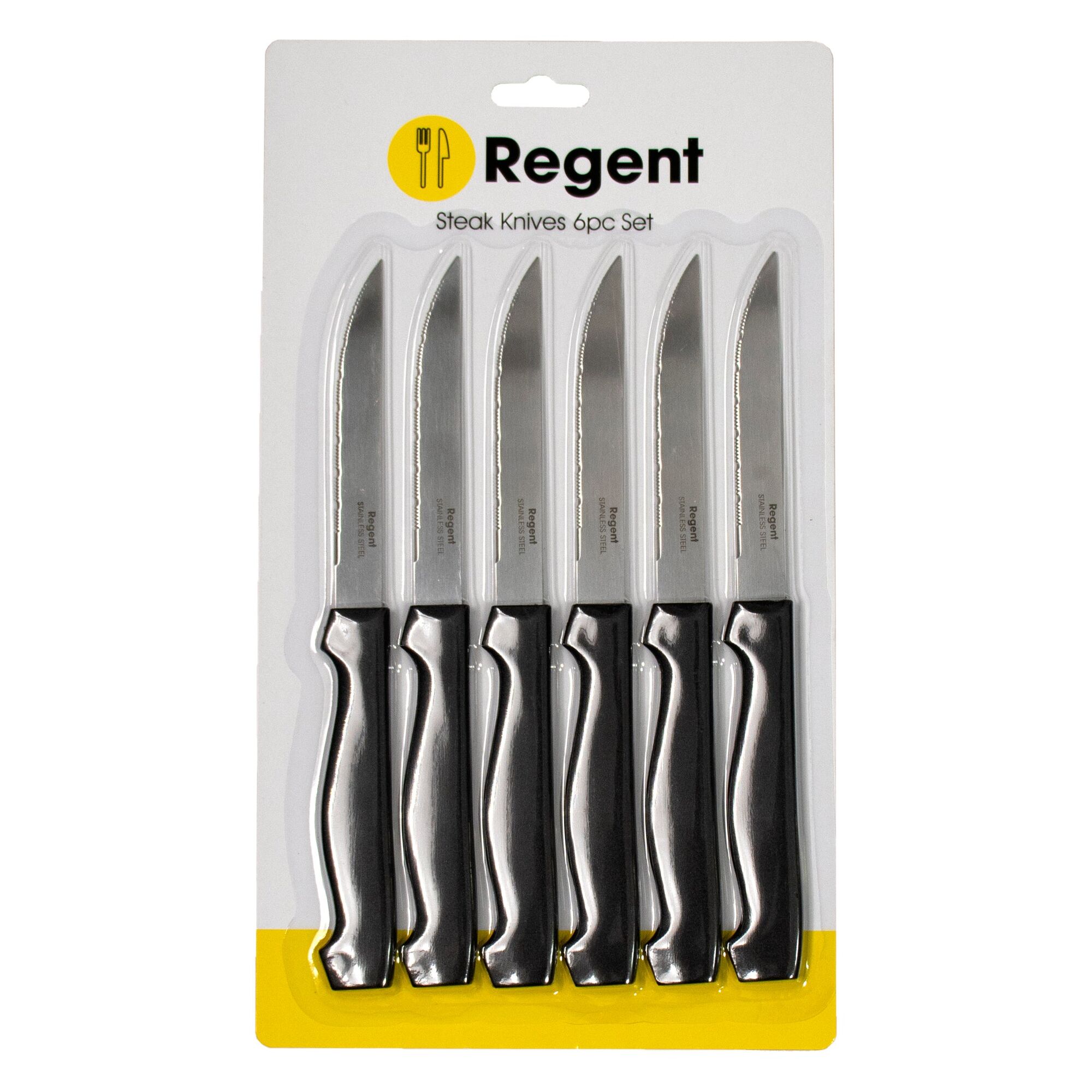 REGENT KITCHEN STEAK KNIFE WITH BLACK PP HANDLES 6PK, 200MM
