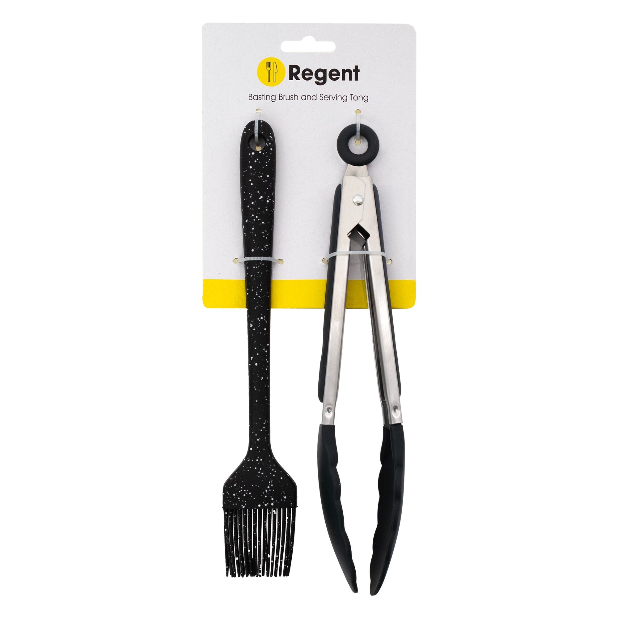 REGENT KITCHEN BASTING BRUSH & TONG NYLON AND STAINLESS STEEL 2PK SET, 255MM l 265MM