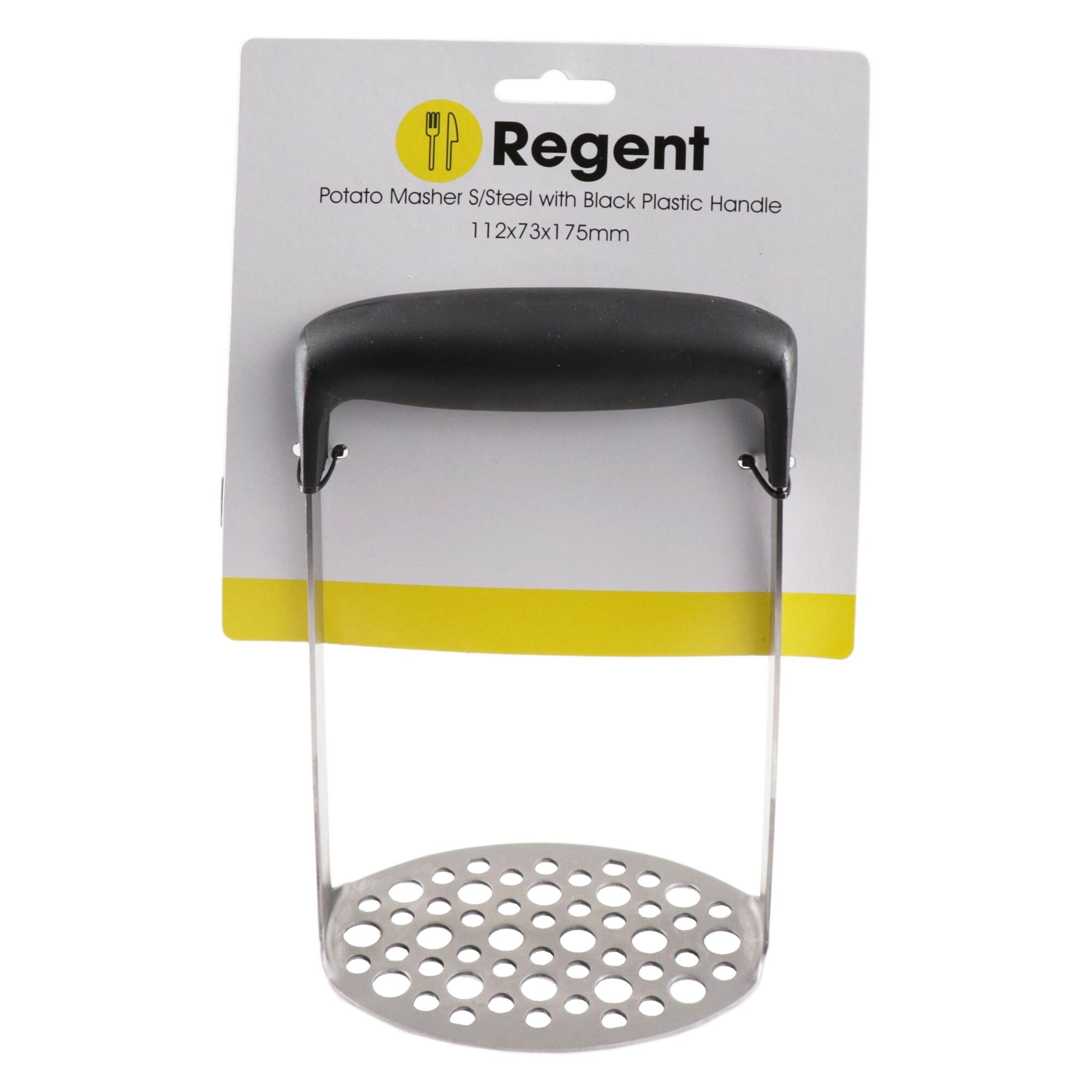 REGENT KITCHEN POTATO MASHER ST STEEL WITH BLACK HANDLE, 175MM