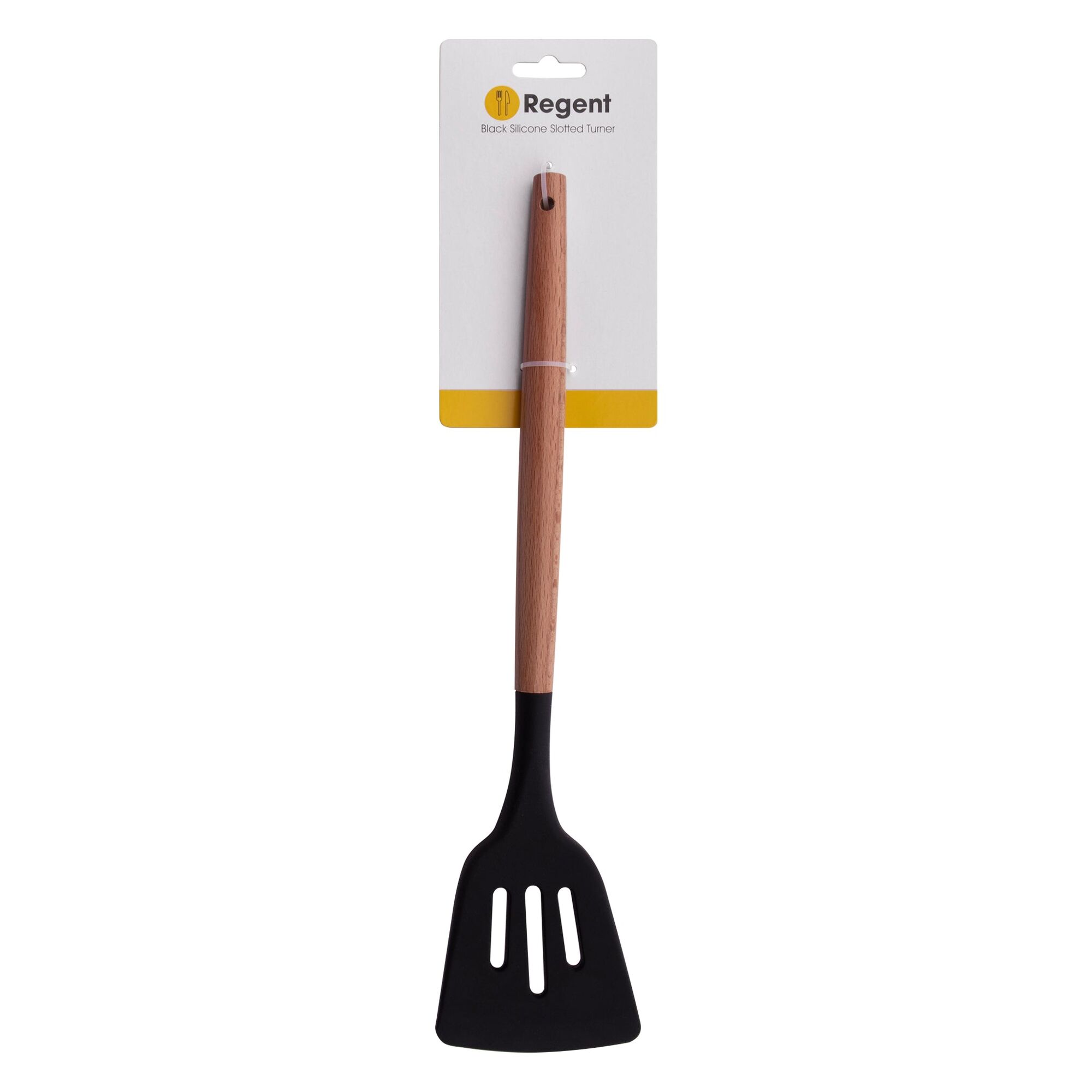 REGENT KITCHEN SLOTTED TURNER BLACK SILICONE AND WOODEN HANDLE, 340MM