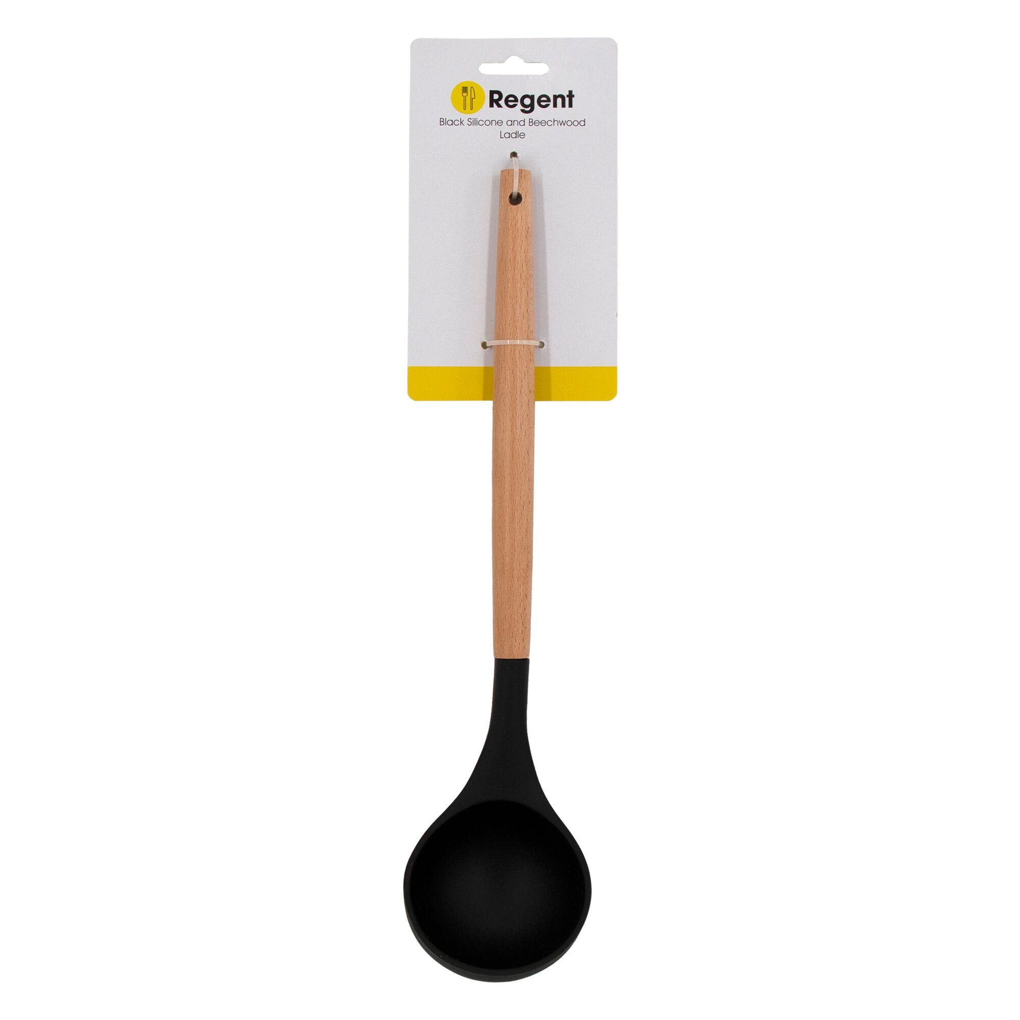 REGENT KITCHEN LADLE BLACK SILICONE AND WOODEN HANDLE, 340MM