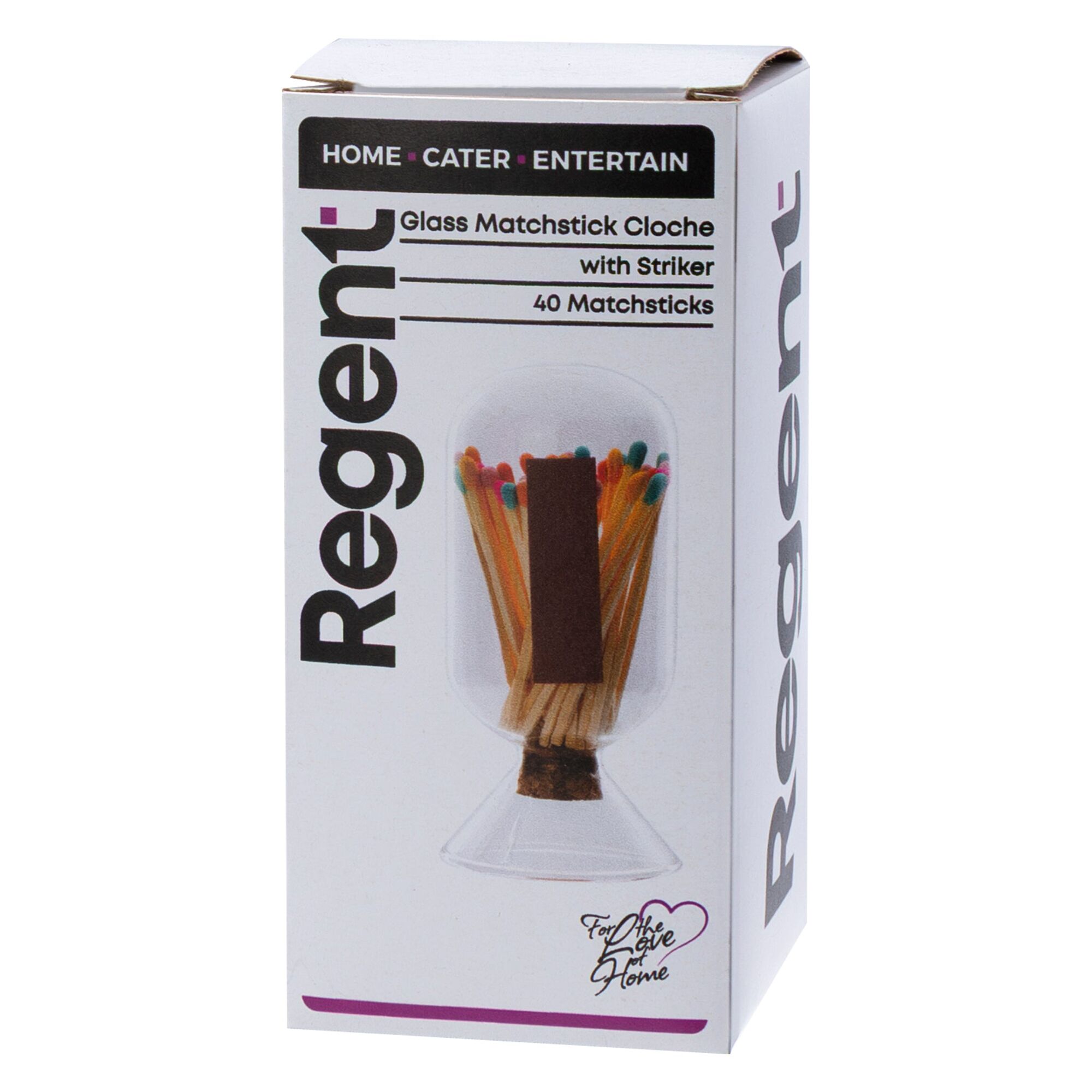 REGENT GLASS MATCHSTICK CLOCHE WITH STRIKER - INCLUDES 40 LONG-STEM MATCHES